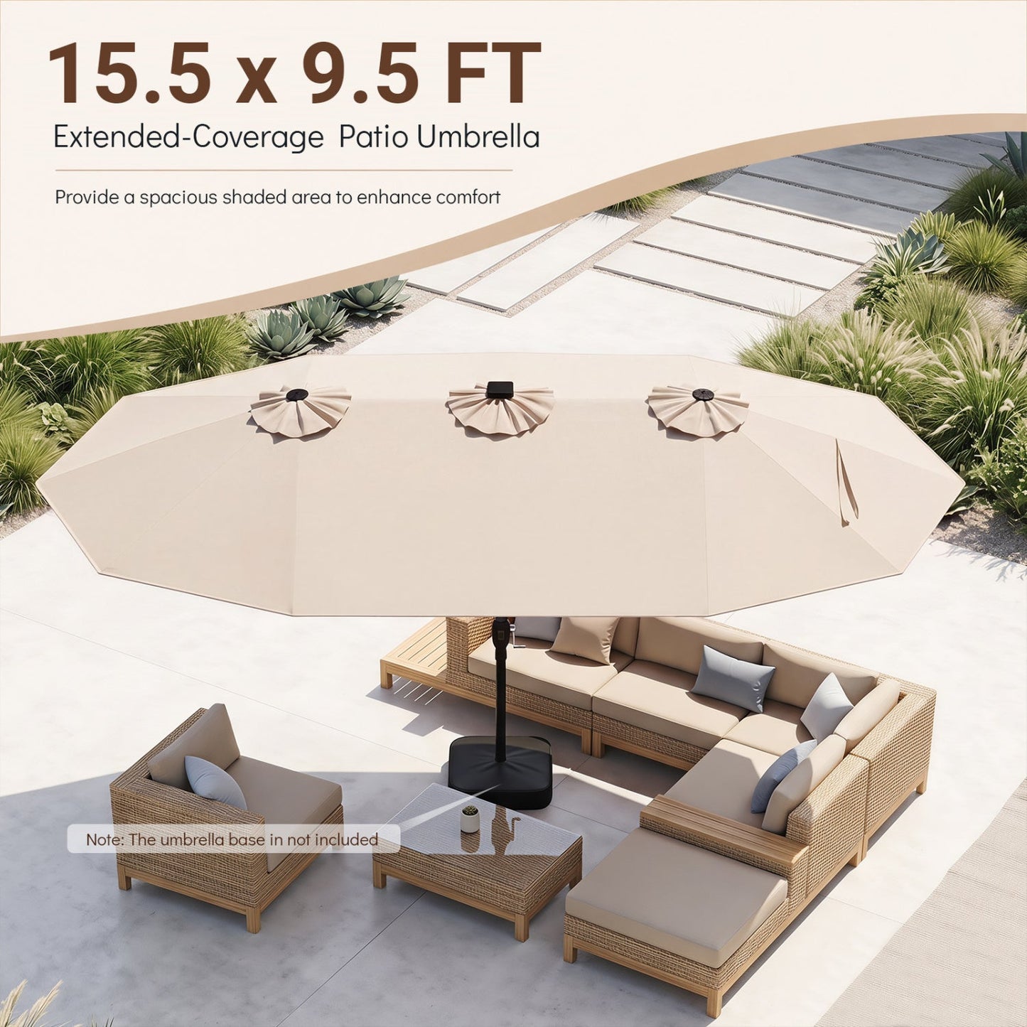Double-Sided Solar LED Patio Umbrella 15.5 x 9.5 ft