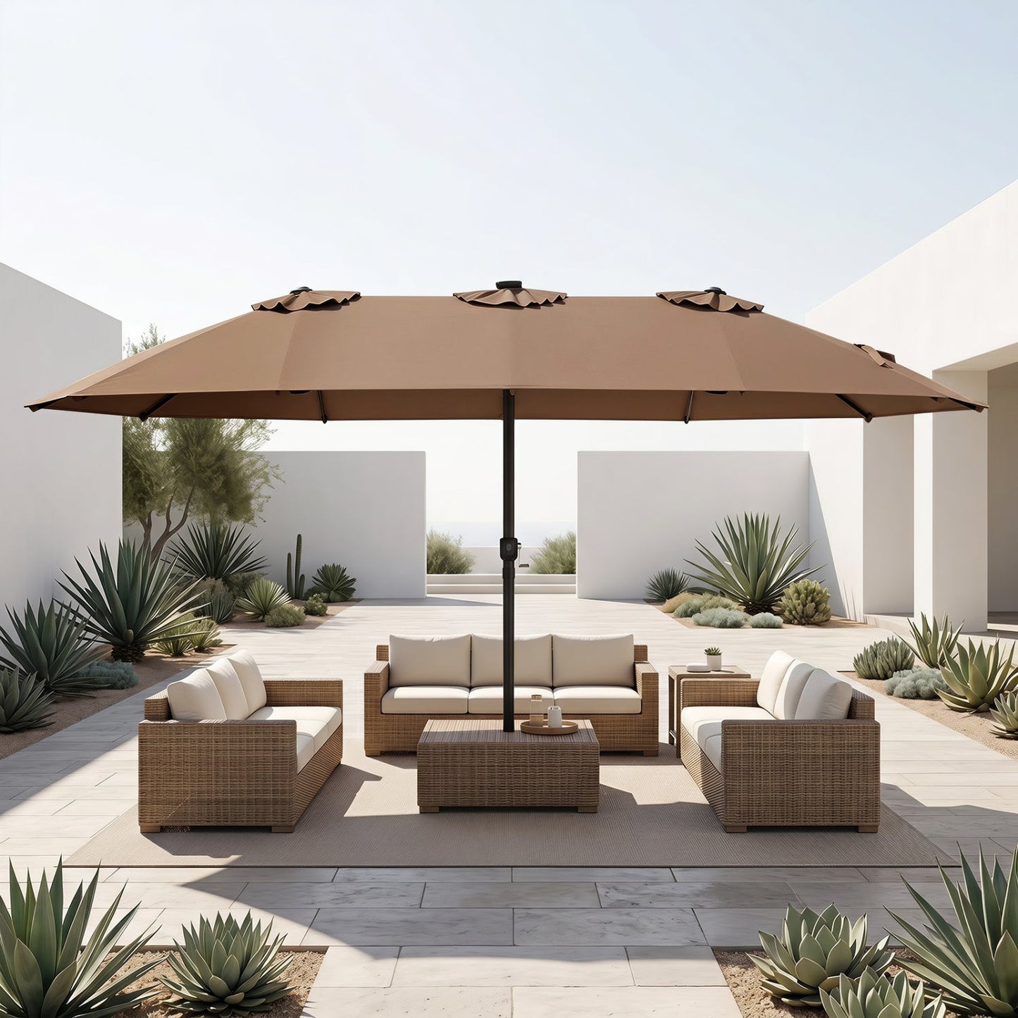 Double-Sided Solar LED Patio Umbrella 15.5 x 9.5 ft