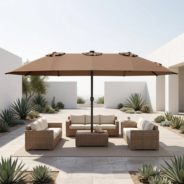 Double-Sided Solar LED Patio Umbrella – 15.5 × 9.5 ft