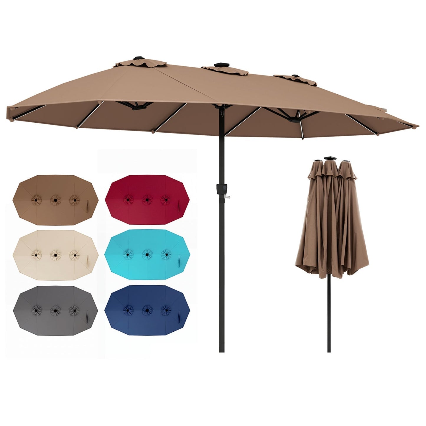 Double-Sided Solar LED Patio Umbrella 15.5 x 9.5 ft