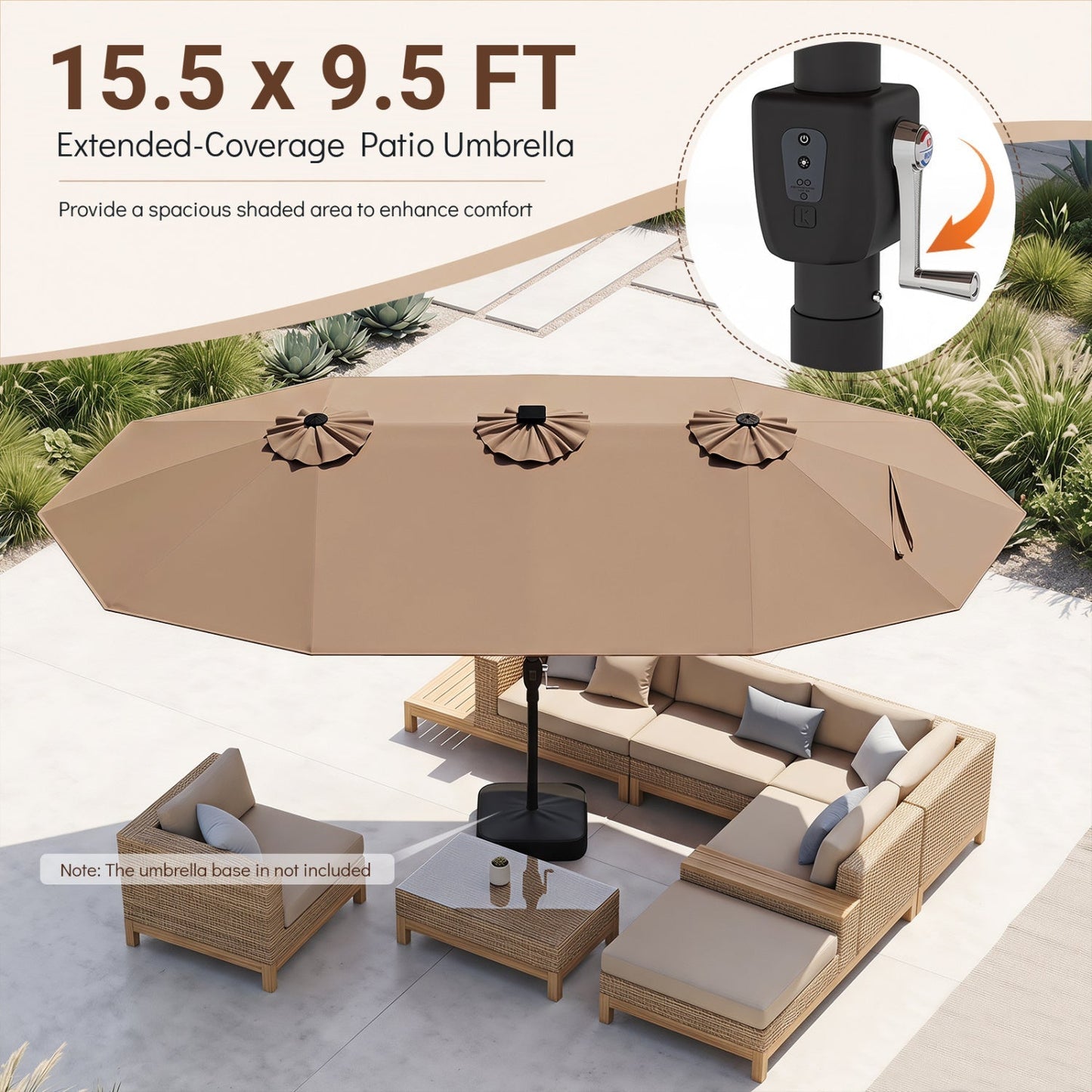 Double-Sided Solar LED Patio Umbrella 15.5 x 9.5 ft