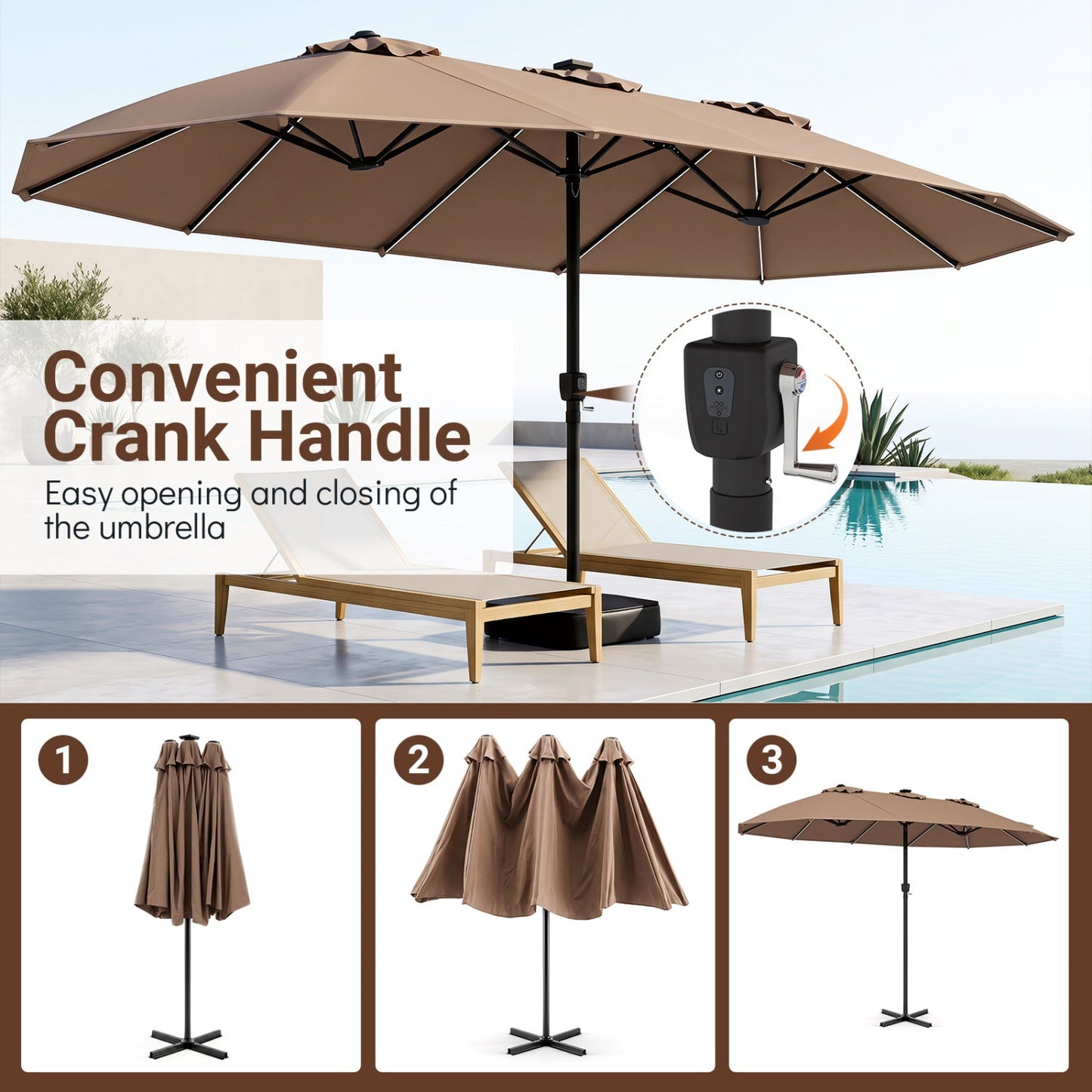 Double-Sided Solar LED Patio Umbrella 15.5 x 9.5 ft