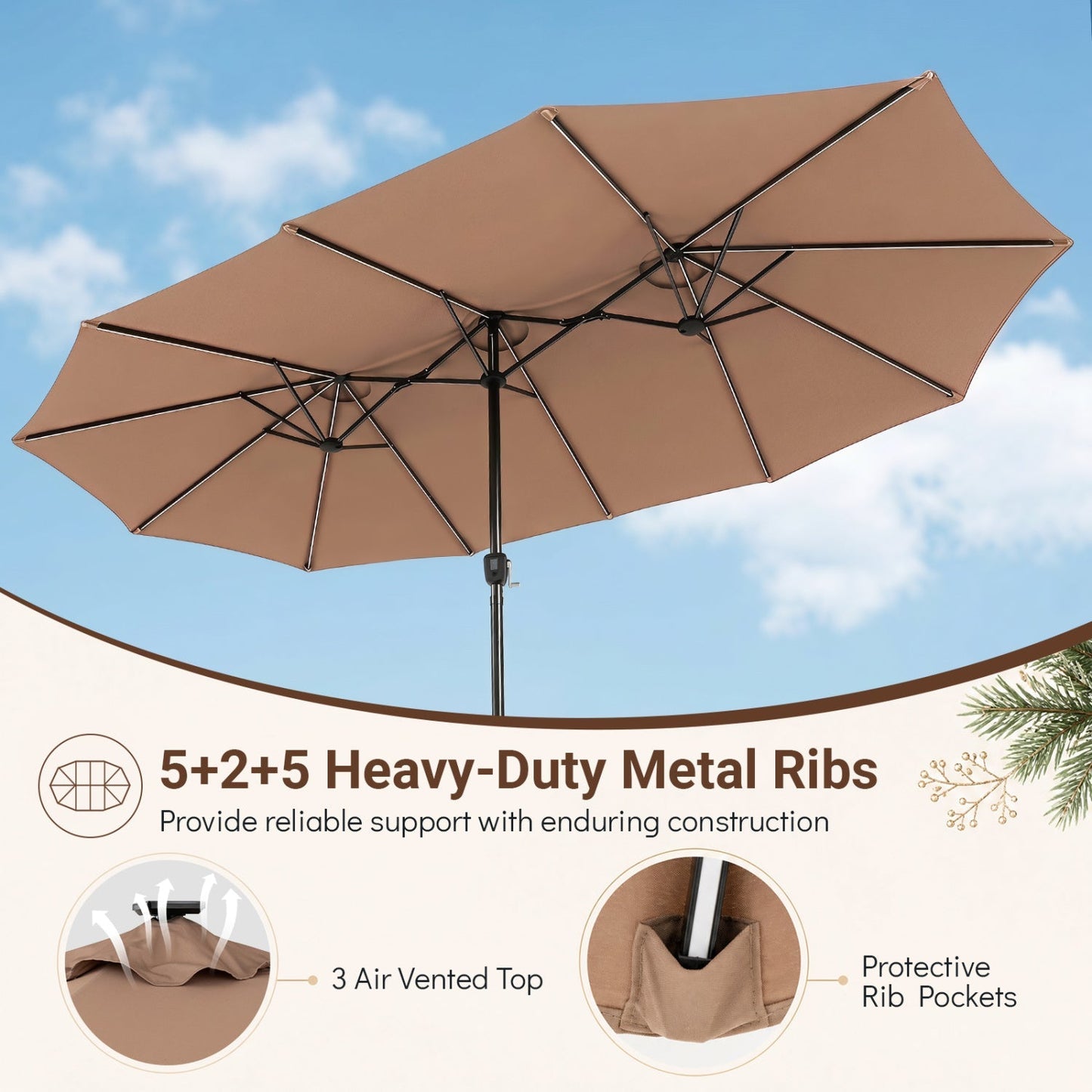Double-Sided Solar LED Patio Umbrella 15.5 x 9.5 ft