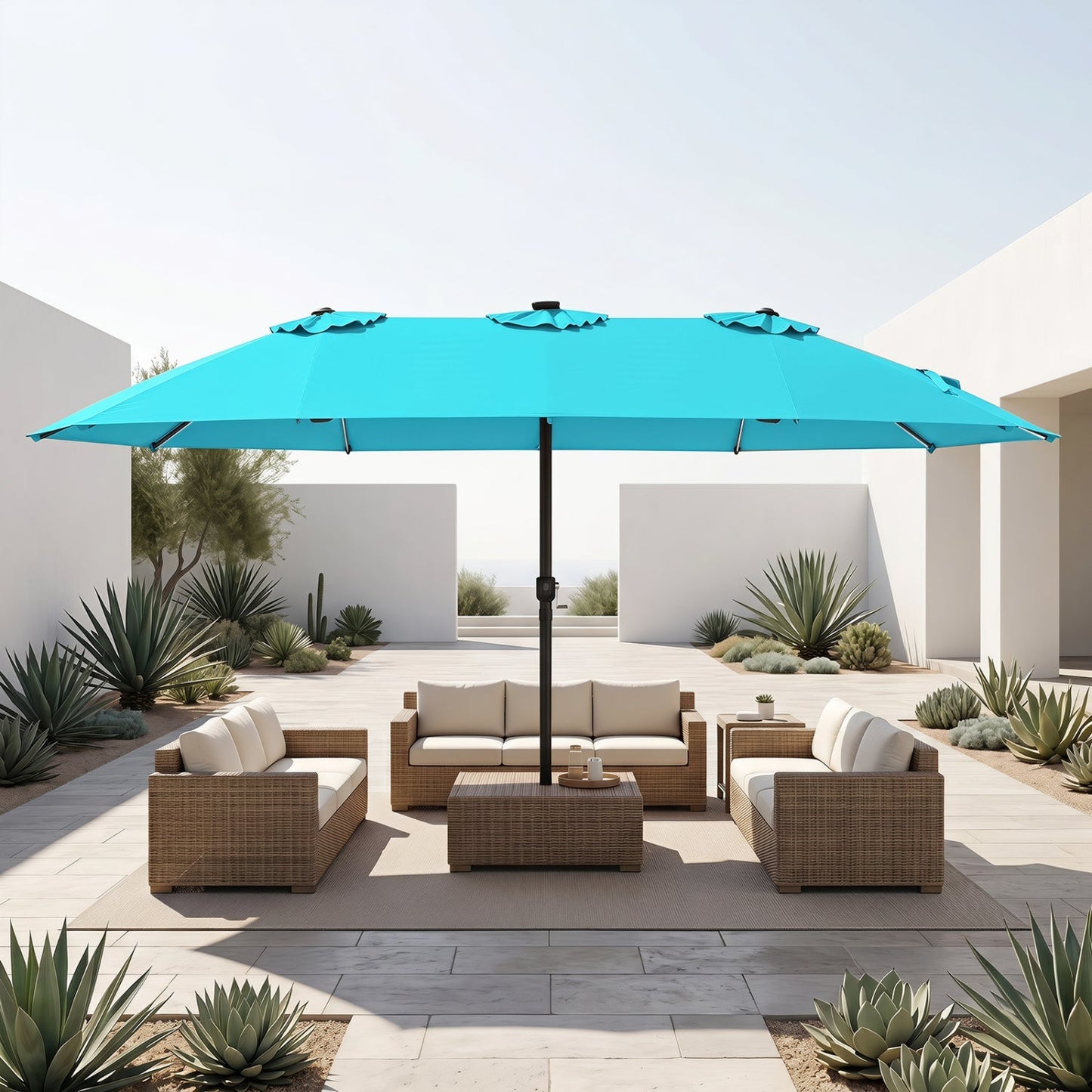 Double-Sided Solar LED Patio Umbrella 15.5 x 9.5 ft
