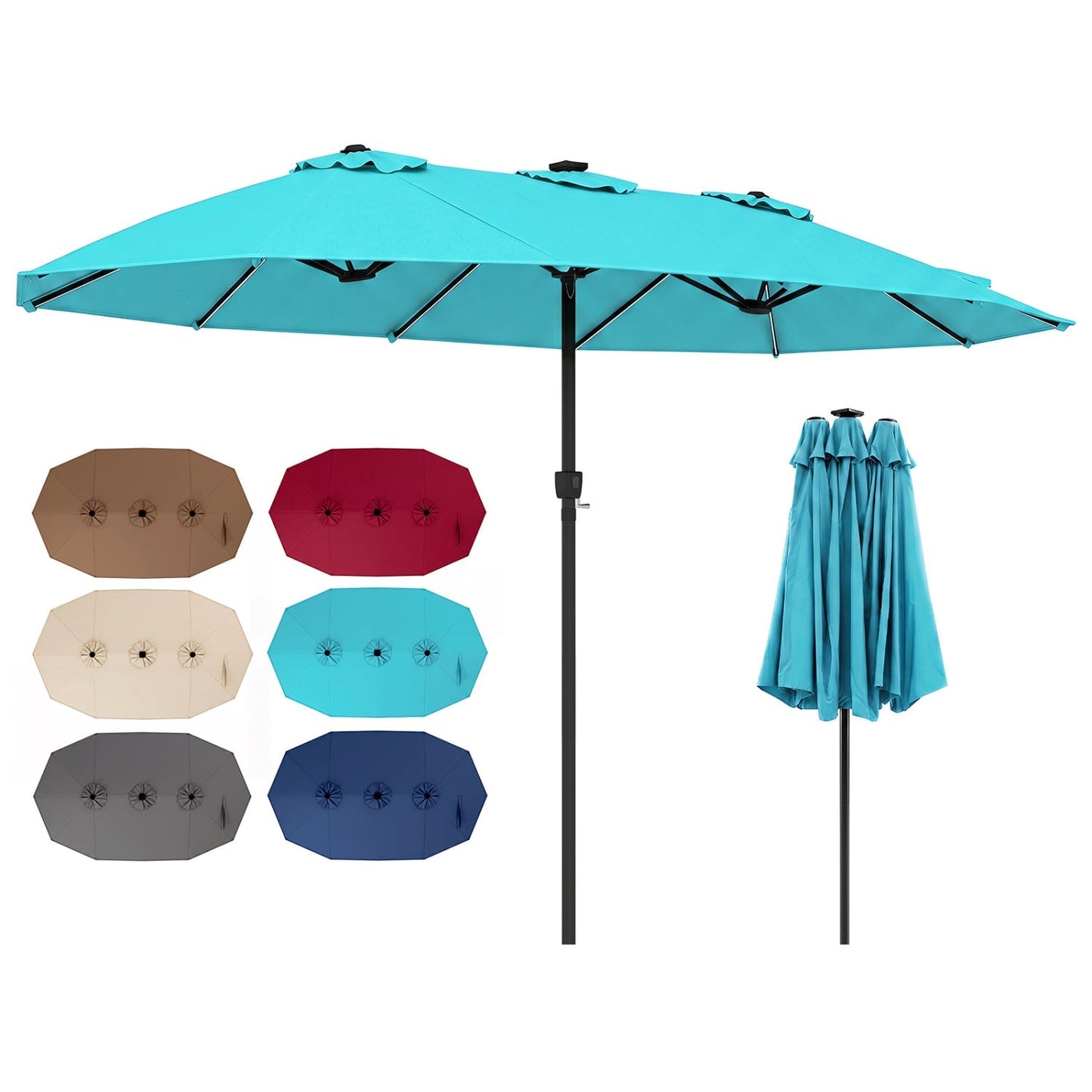 Double-Sided Solar LED Patio Umbrella 15.5 x 9.5 ft
