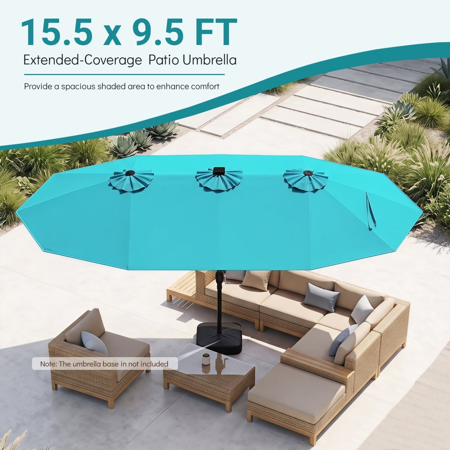 Double-Sided Solar LED Patio Umbrella 15.5 x 9.5 ft