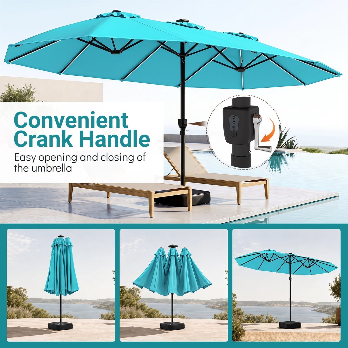 Double-Sided Solar LED Patio Umbrella 15.5 x 9.5 ft