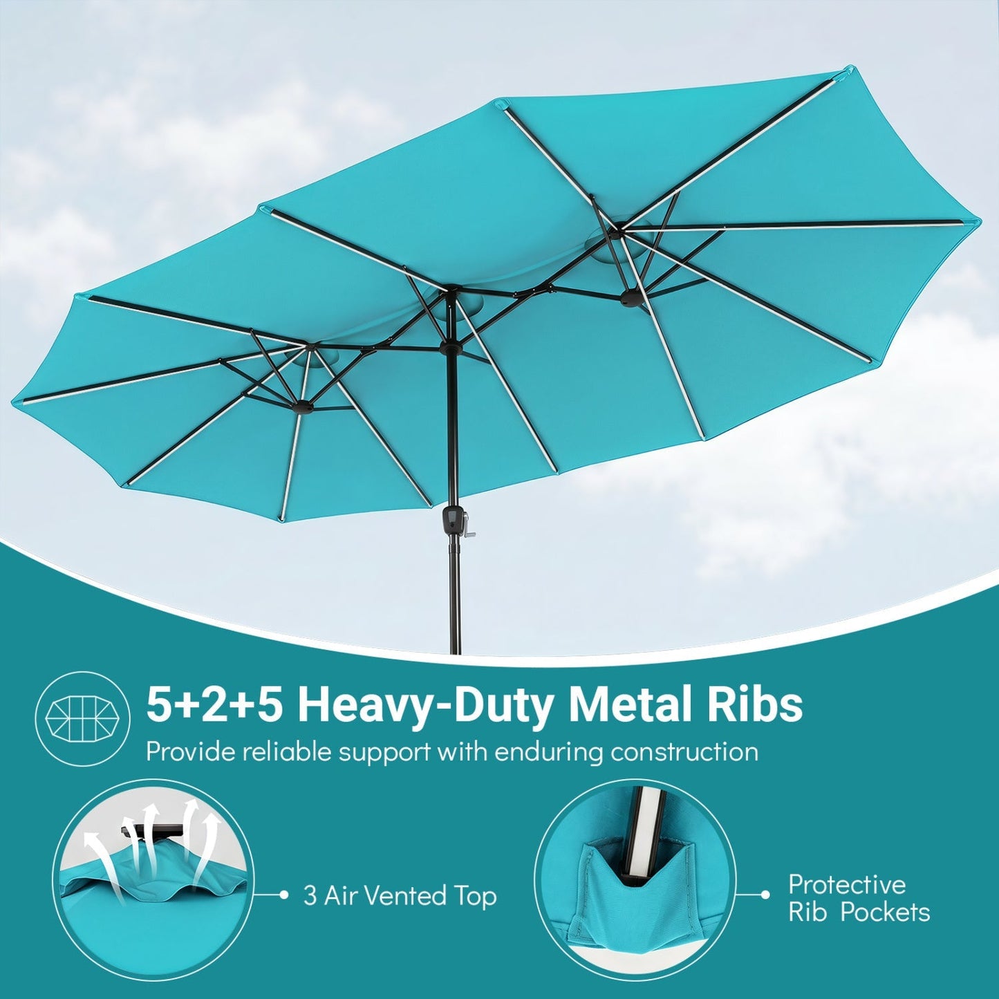 Double-Sided Solar LED Patio Umbrella 15.5 x 9.5 ft