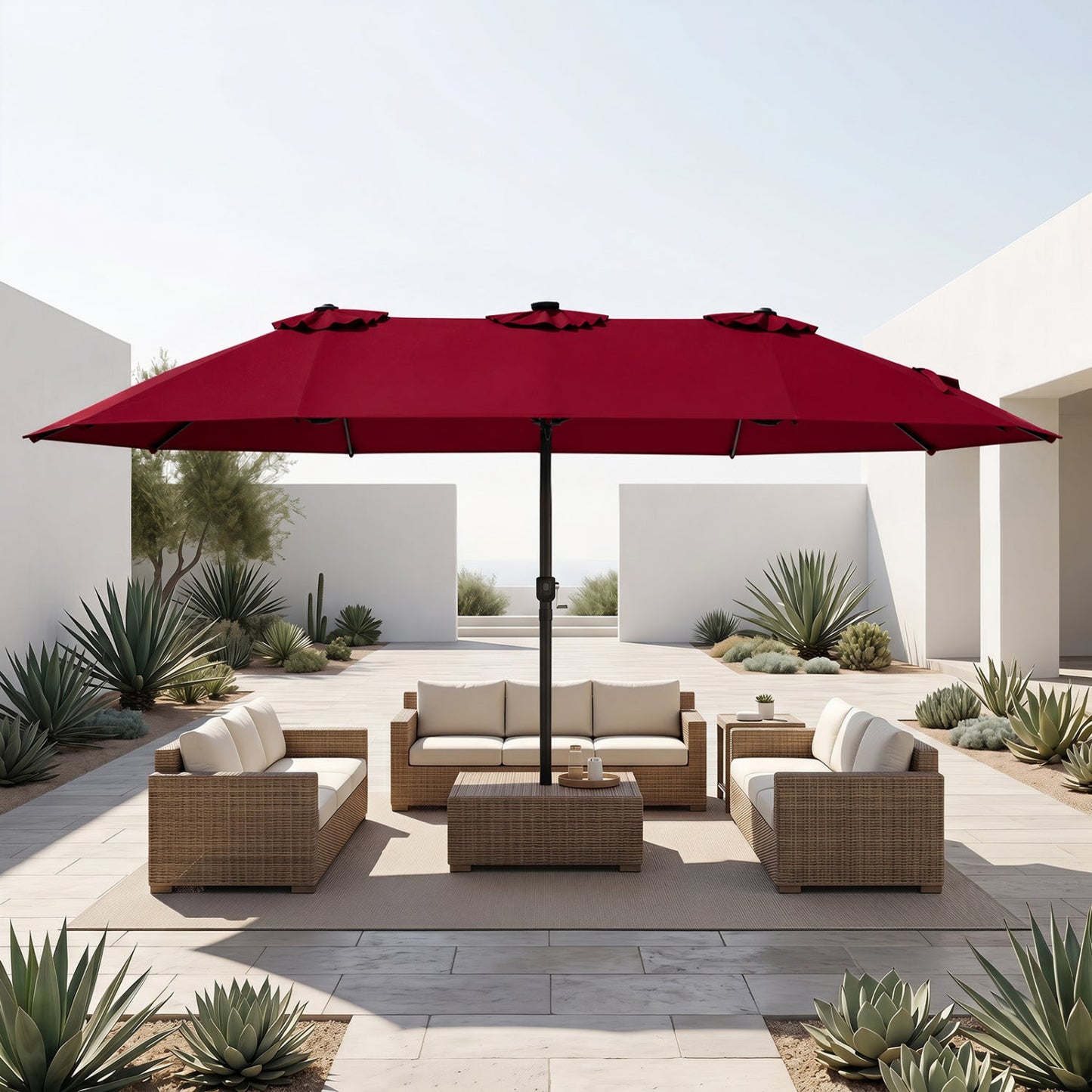 Double-Sided Solar LED Patio Umbrella 15.5 x 9.5 ft