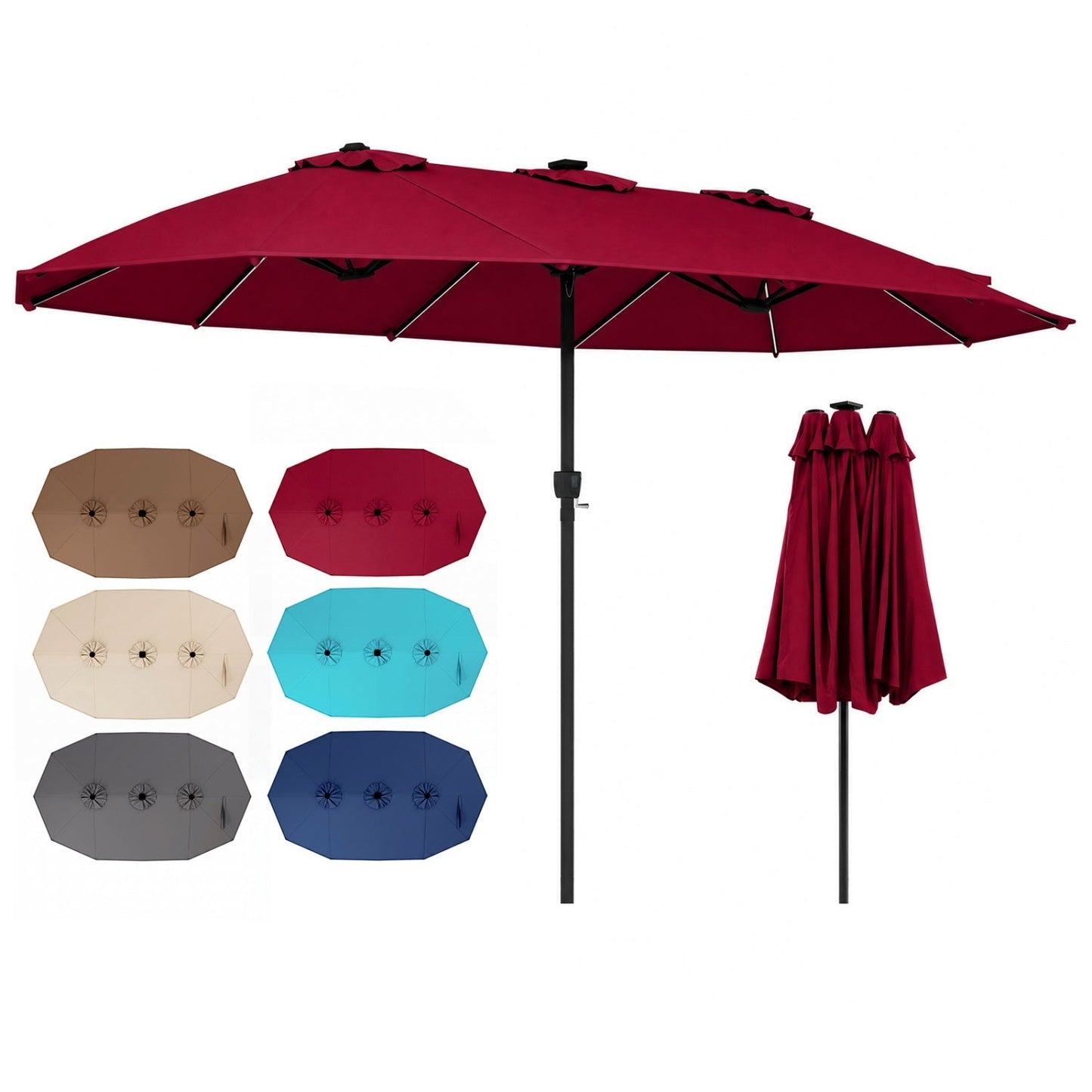 Double-Sided Solar LED Patio Umbrella 15.5 x 9.5 ft