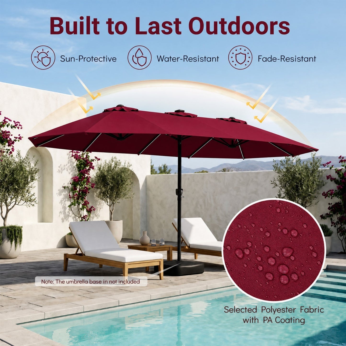 Double-Sided Solar LED Patio Umbrella 15.5 x 9.5 ft