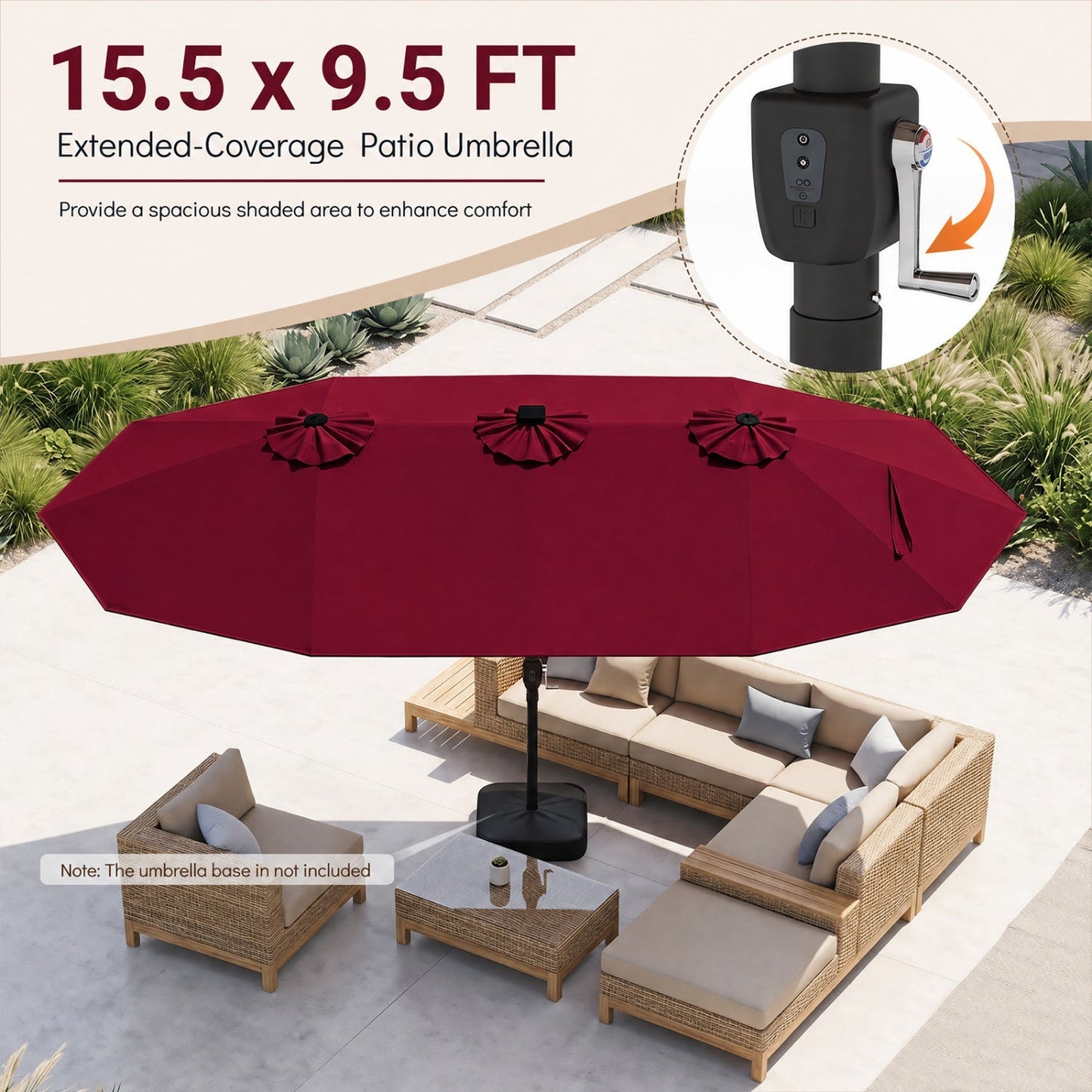 Double-Sided Solar LED Patio Umbrella 15.5 x 9.5 ft