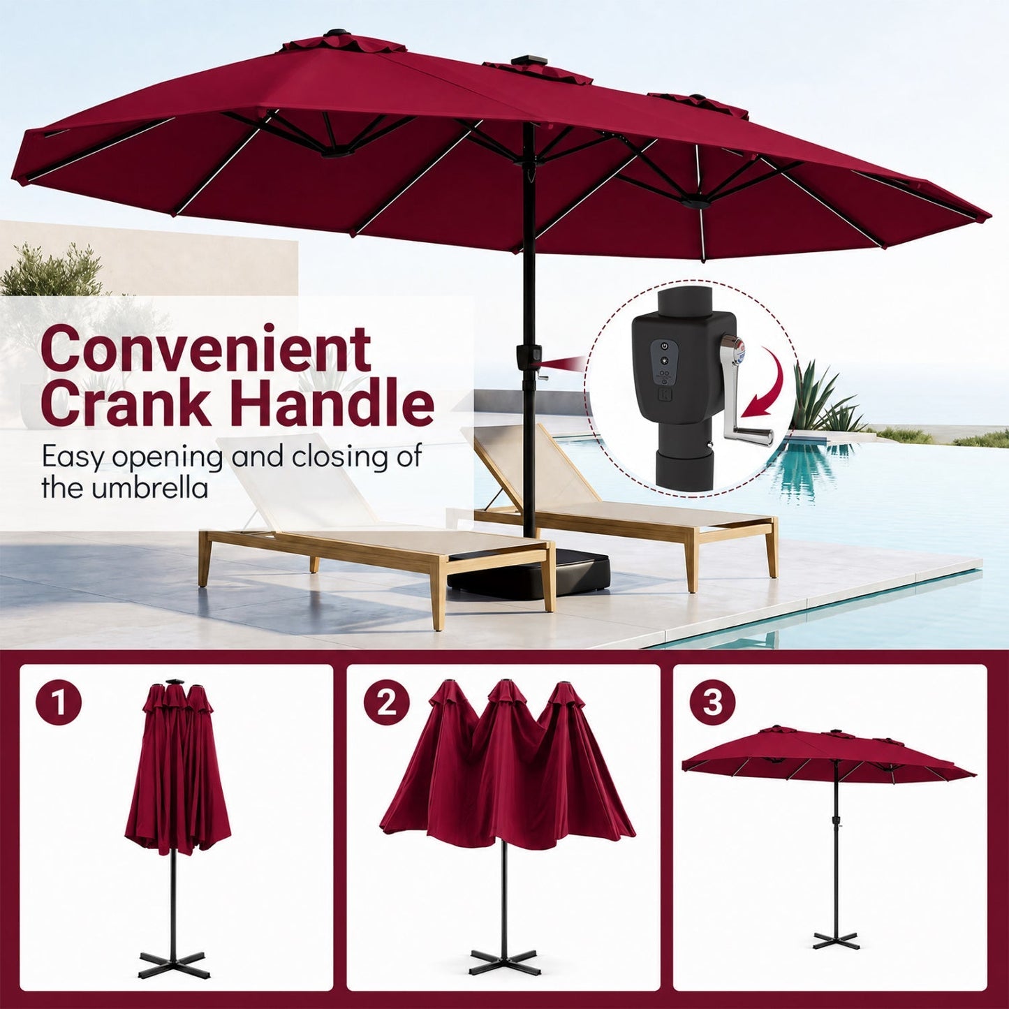 Double-Sided Solar LED Patio Umbrella 15.5 x 9.5 ft