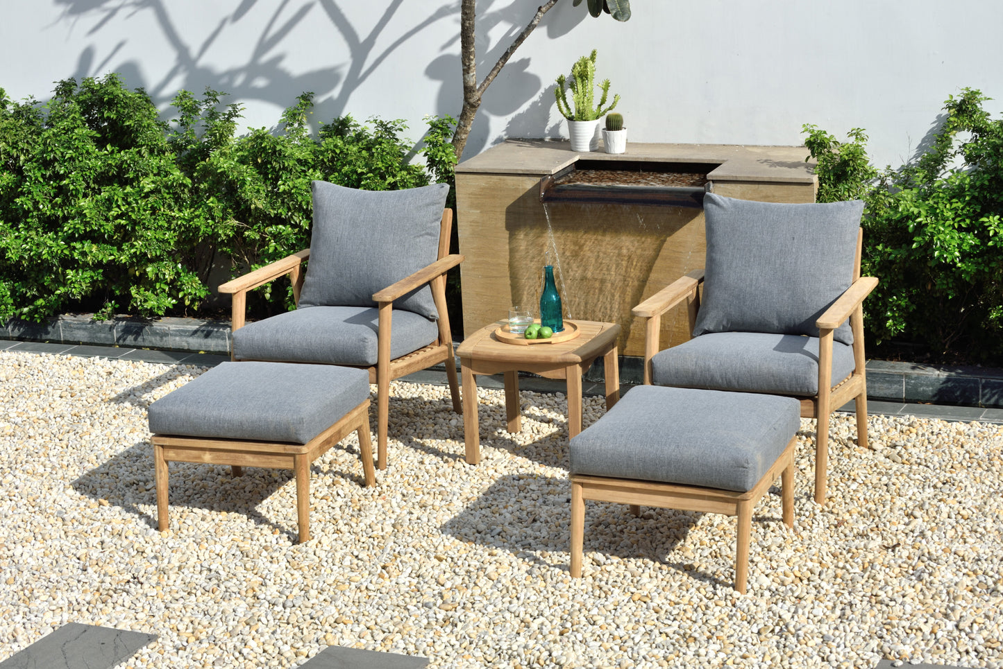 Eve FSC Teak Outdoor Deep Seating Conversation Set with Premium Cushions