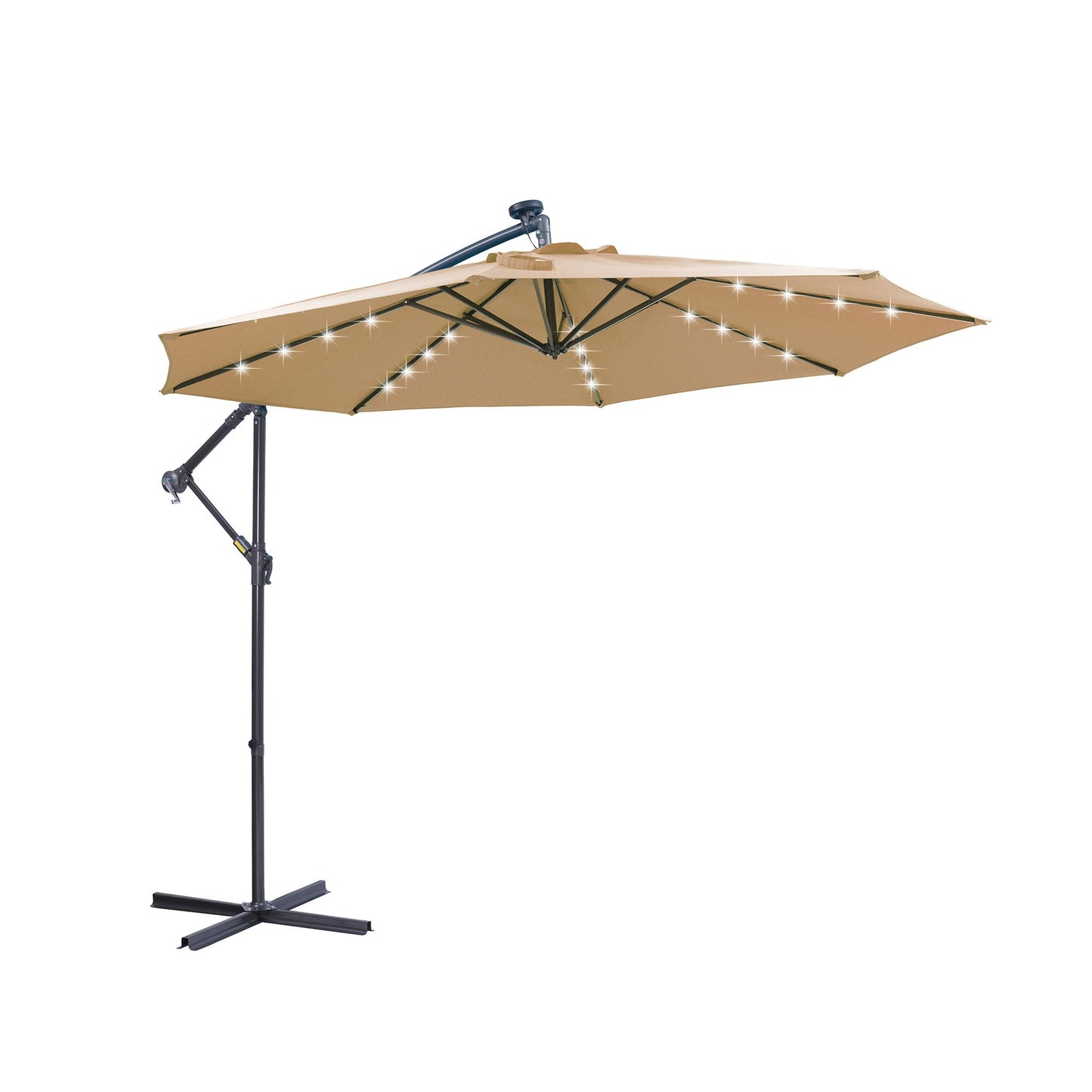 10ft Solar-Powered 32 LED Cantilever Offset Patio Umbrella with Cross Base - Taupe