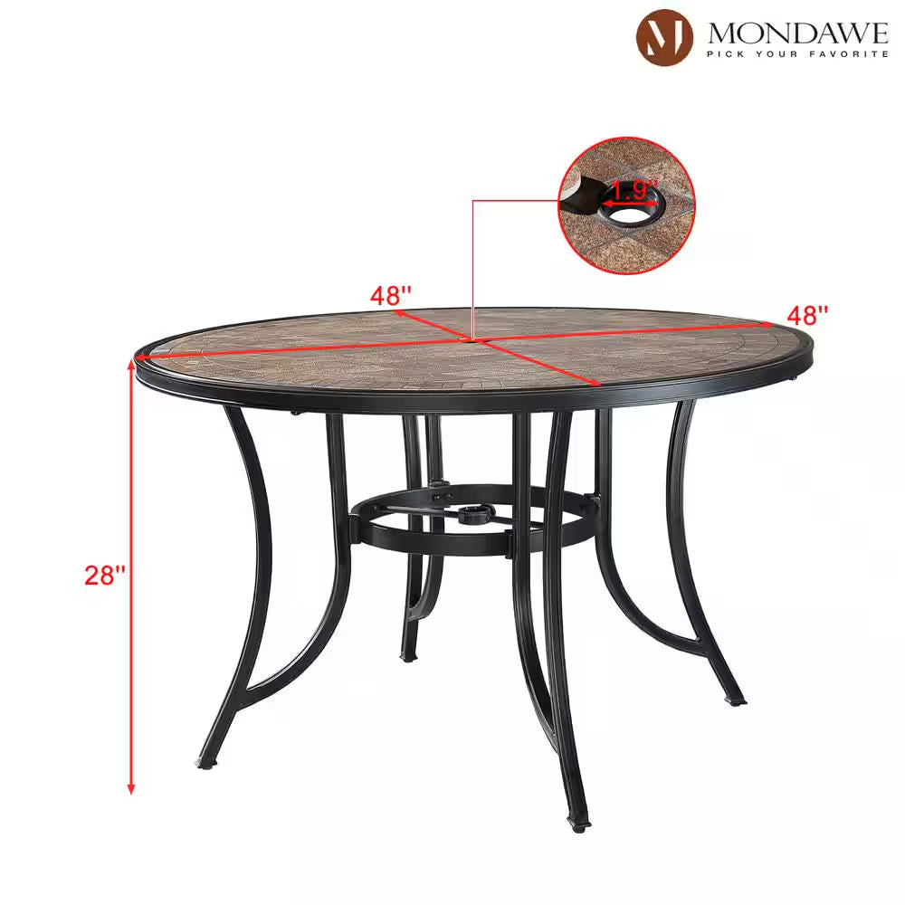 Classic 5-Piece Cast Aluminum Outdoor Dining Set with Swivel Sling Chairs & Ceramic Tile Top Table