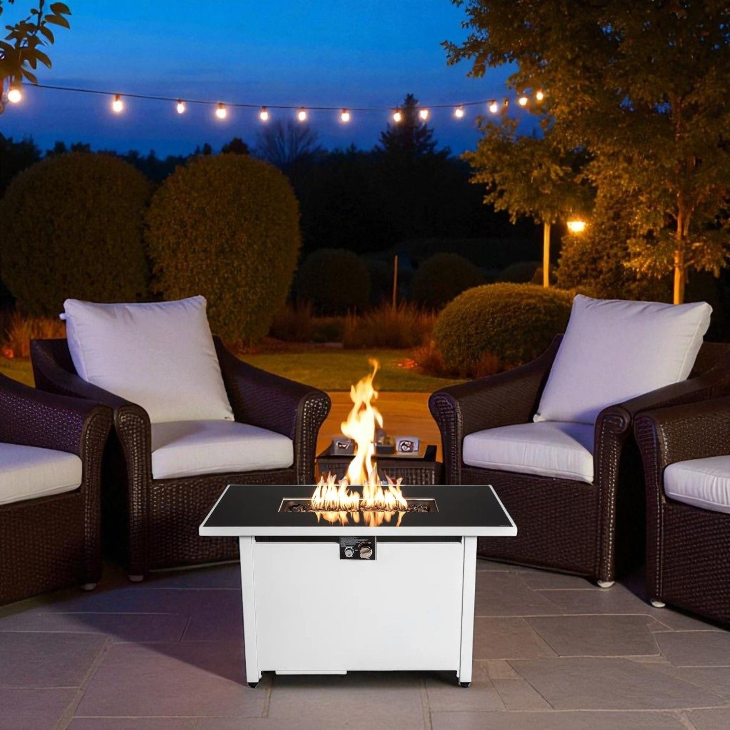 Unique Piece Furniture 43″ Outdoor Rectangular Propane Fire Pit Table (50,000 BTU) – White
