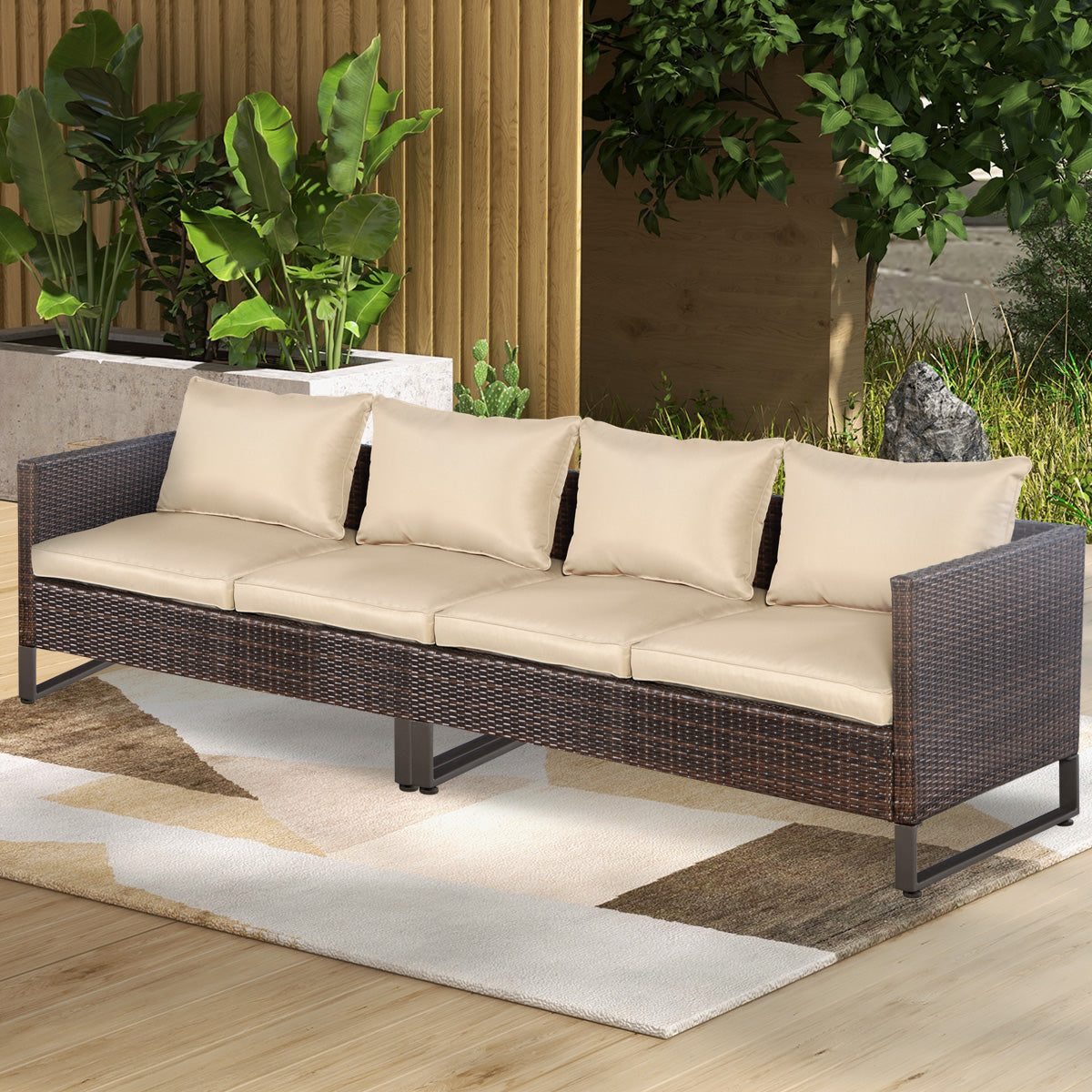 2 Pieces Patio Furniture Sofa Set with Cushions and Sofa Clips
