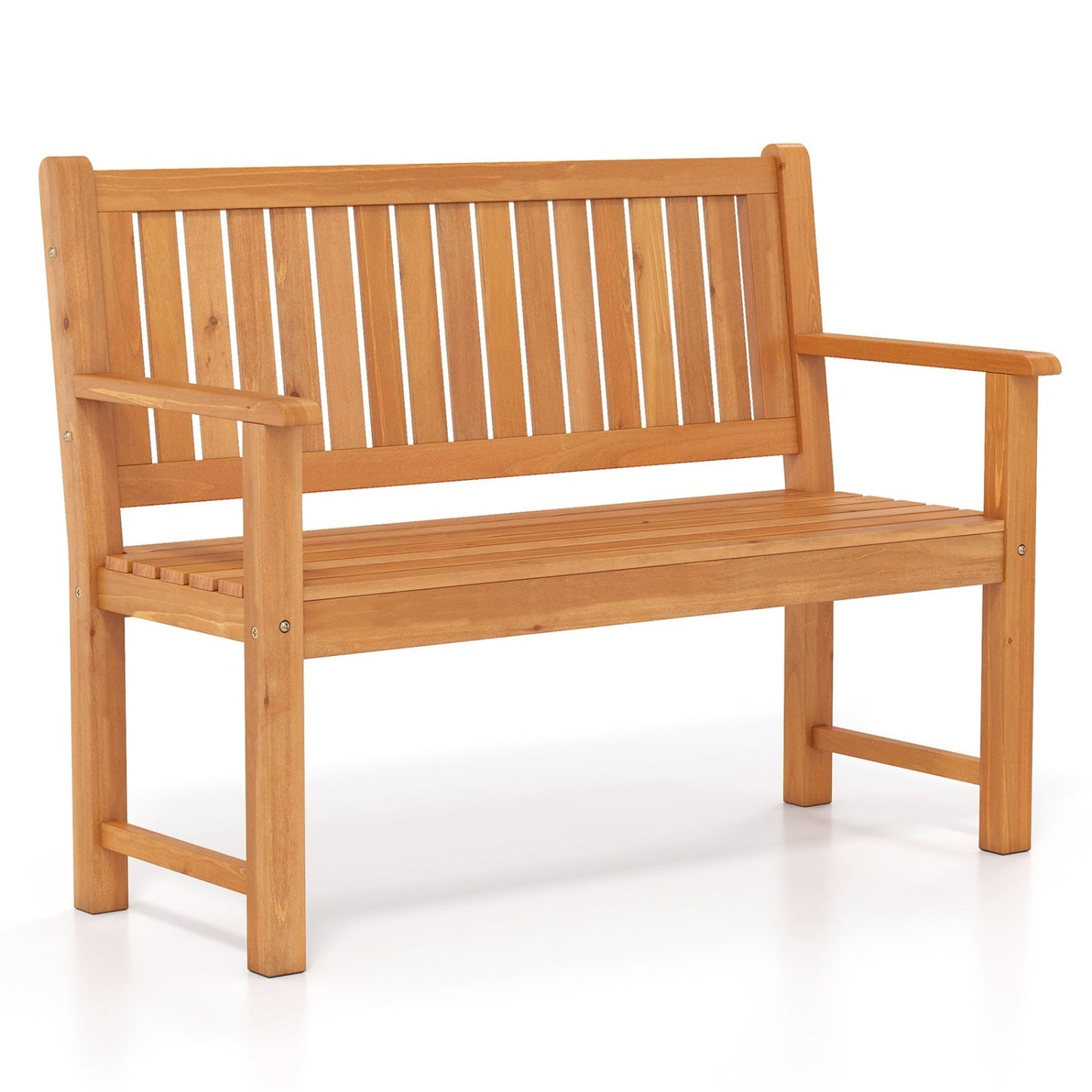 2-Seater Wooden Outdoor Bench with Backrest and Armrests