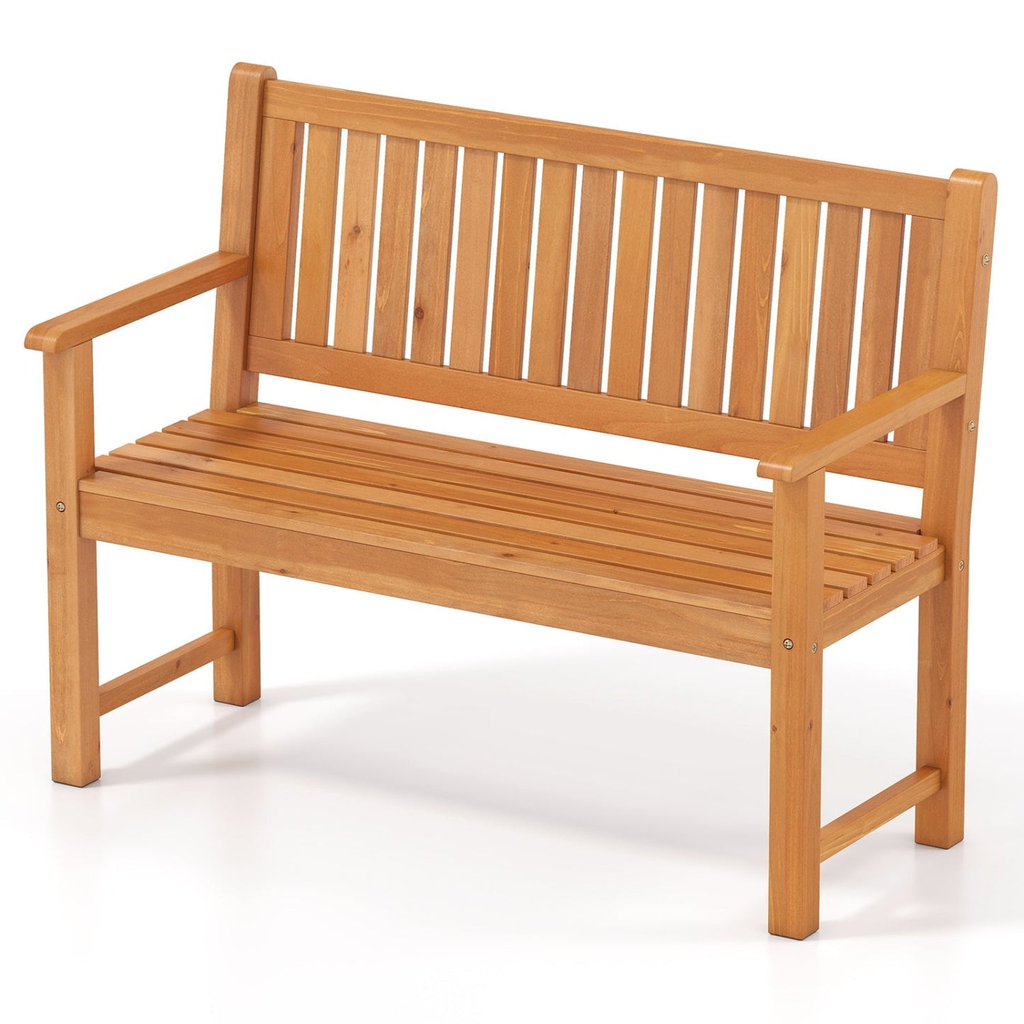 2-Seater Wooden Outdoor Bench with Backrest and Armrests