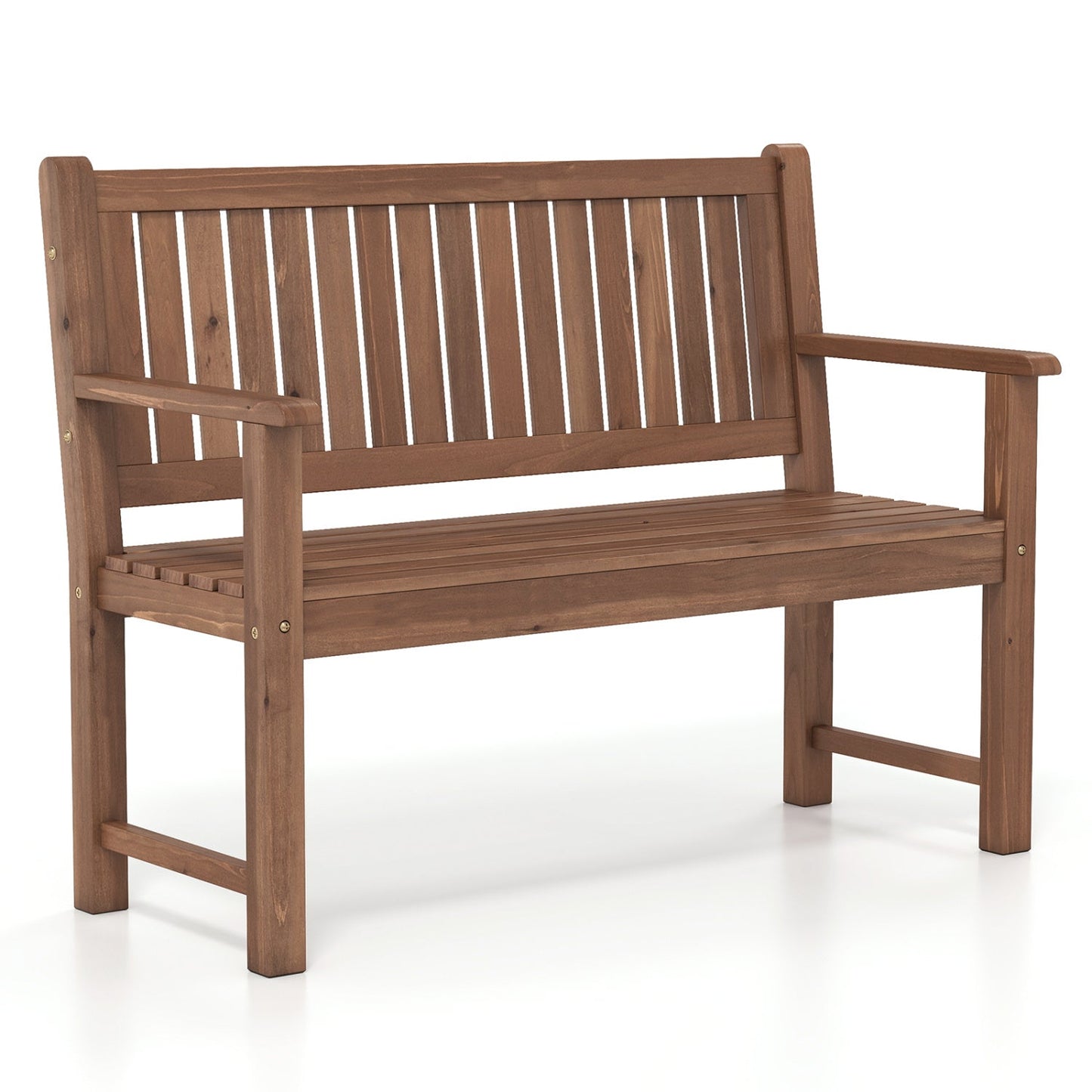2-Seater Wooden Outdoor Bench with Backrest and Armrests