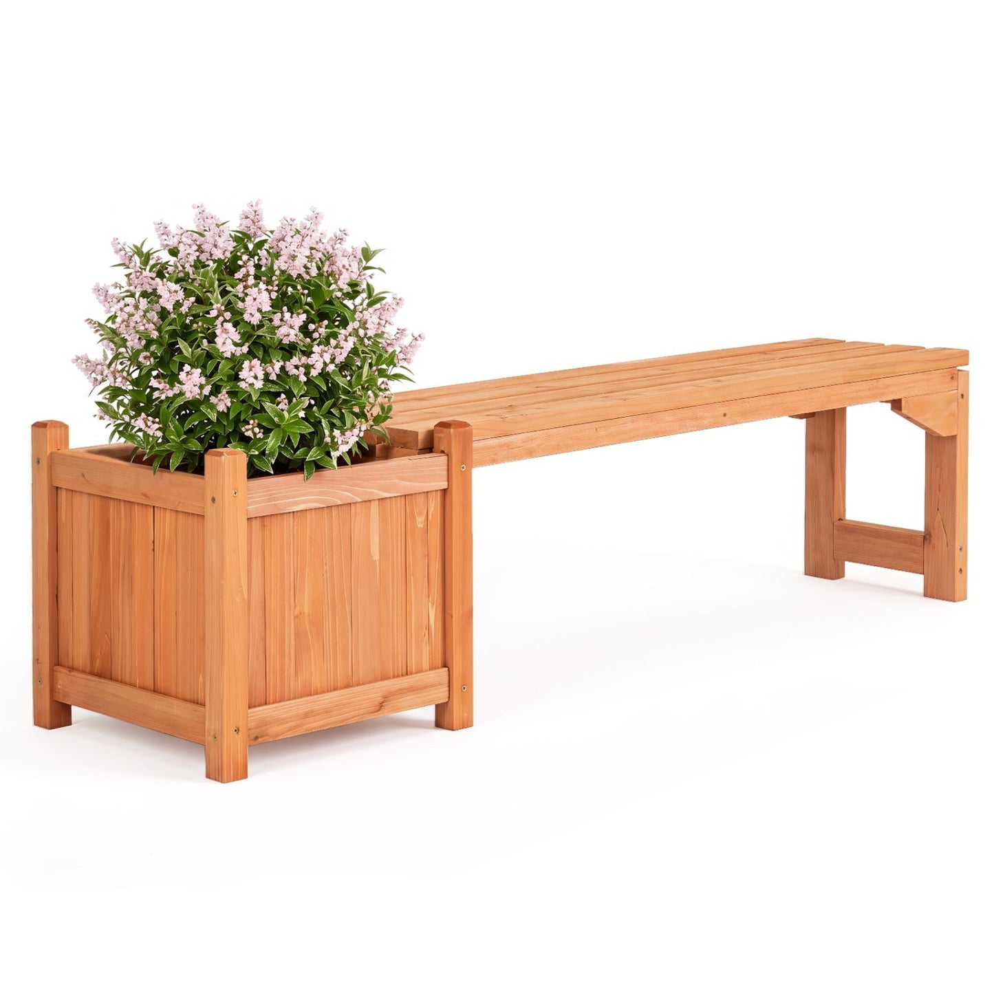 Outdoor Garden Bench with Raised Planter Box - Fir Wood
