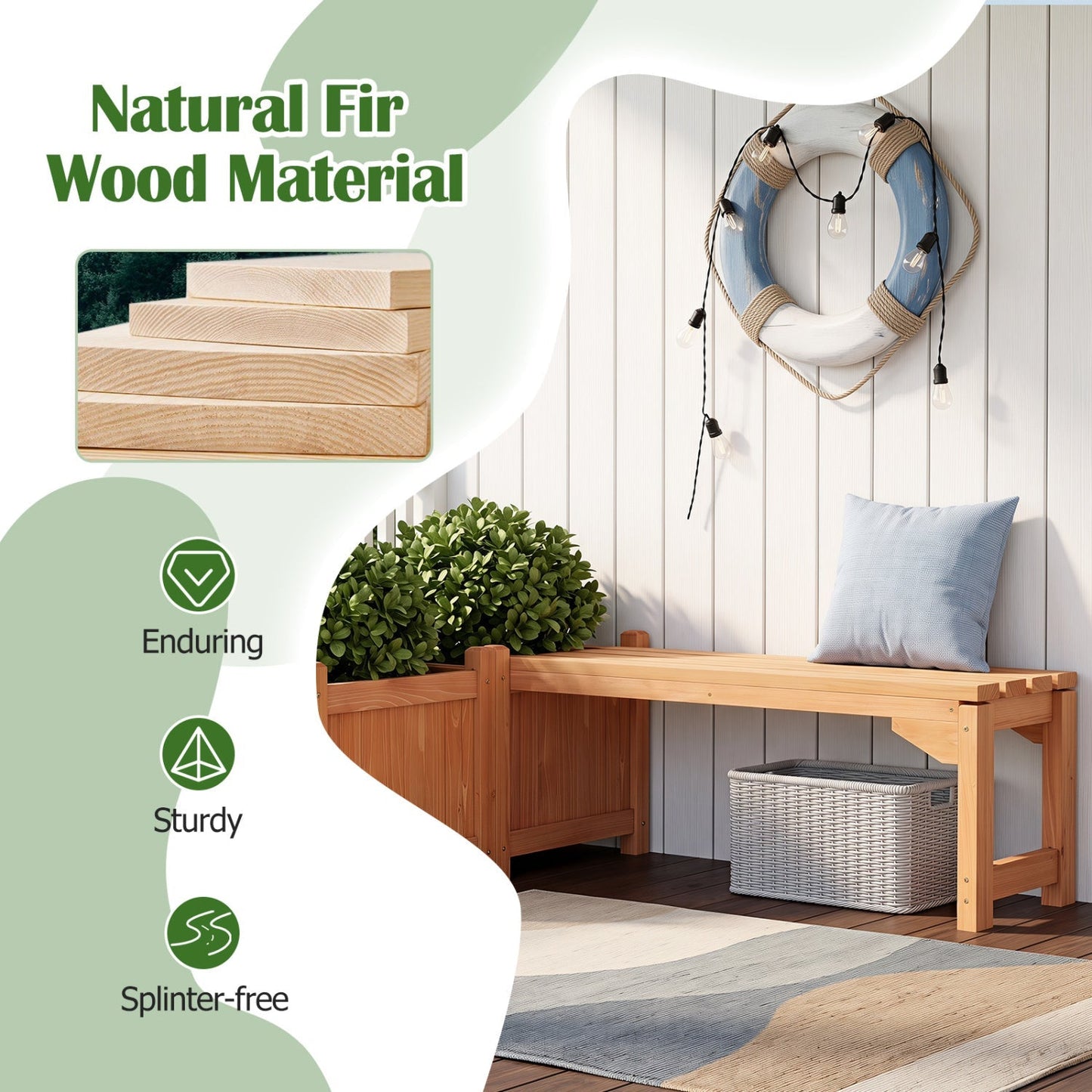 Outdoor Garden Bench with Raised Planter Box - Fir Wood