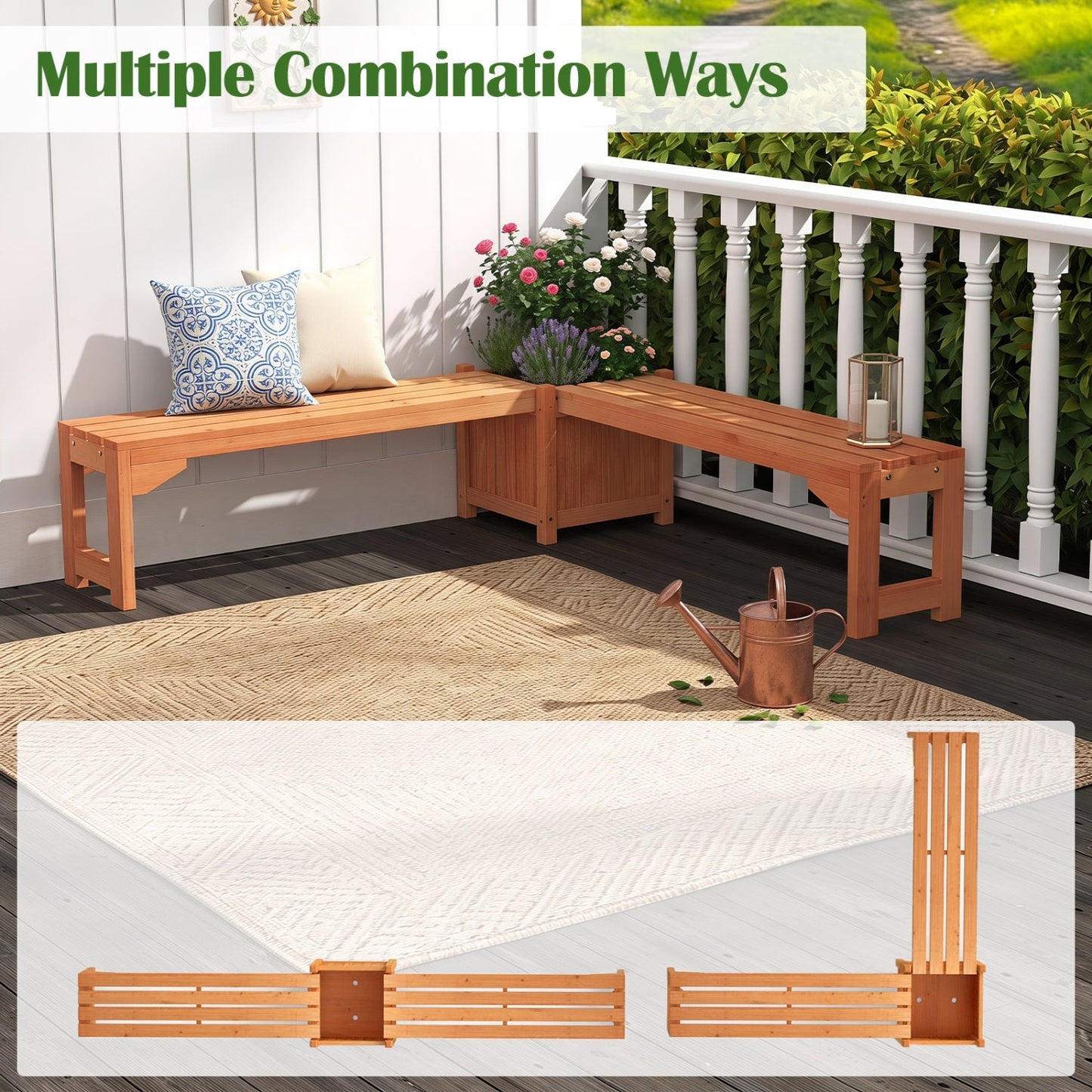 Outdoor Garden Bench with Raised Planter Box - Fir Wood