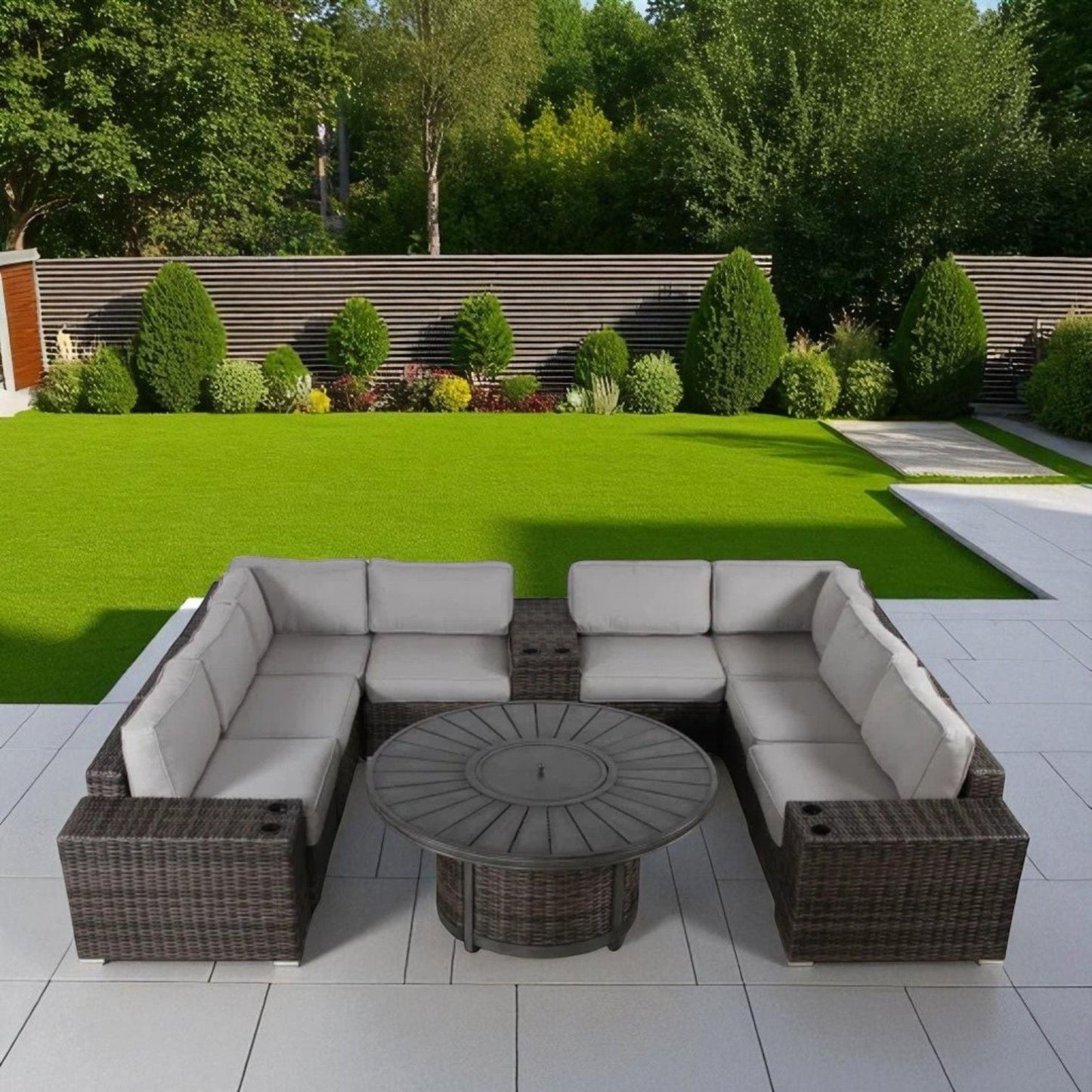 Unique Piece Furniture 12-Piece Outdoor Patio Sectional Seating Group with Propane Fire Pit – Espresso