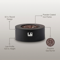 32 In. W X 13.5 In. H Iron Propane Gas Burning round Outdoor Patio Fire Pit in Dark Grey — Lifestyle