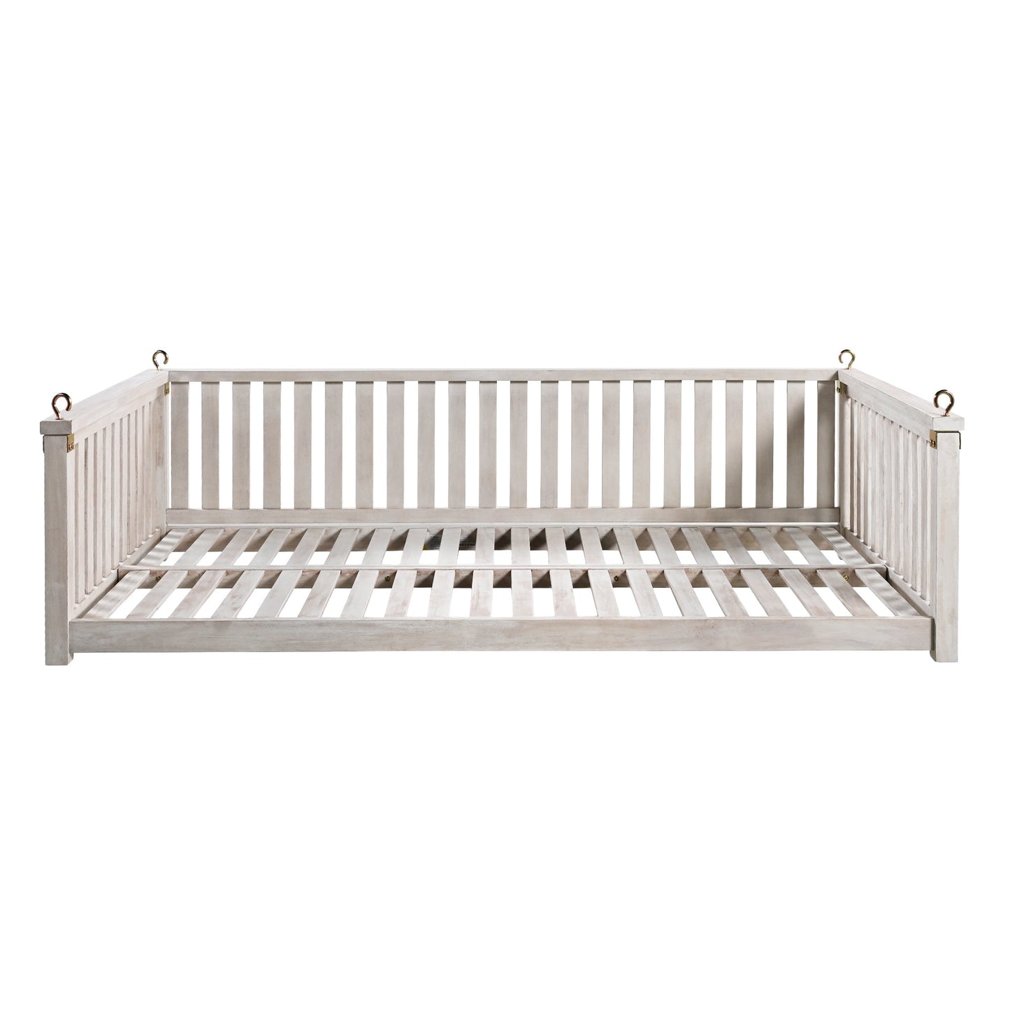 79-Inch Outdoor Acacia Wood Twin Swing Bed with Minimalist Rope Accents - Classic White