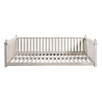 79-Inch Outdoor Acacia Wood Twin Swing Bed with Minimalist Rope Accents - Classic White
