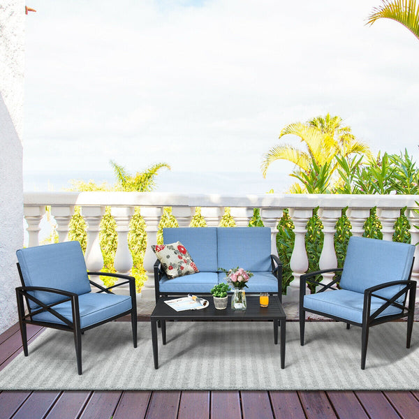 DirectDeals 4-Piece Aluminum Patio Conversation Set with Cushions