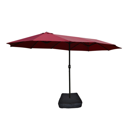 15ft x 9ft Extra-Large Double-Sided Solar LED Market Patio Umbrella with Cross Base