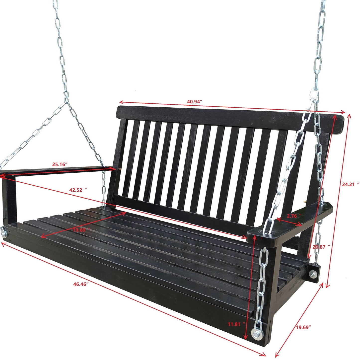 Unique Piece Furniture Outdoor Front Porch Swing with Armrests and Hanging Chains