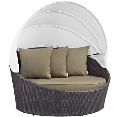 Convene Canopy Aluminum and Rattan Patio Daybed in Espresso/Mocha