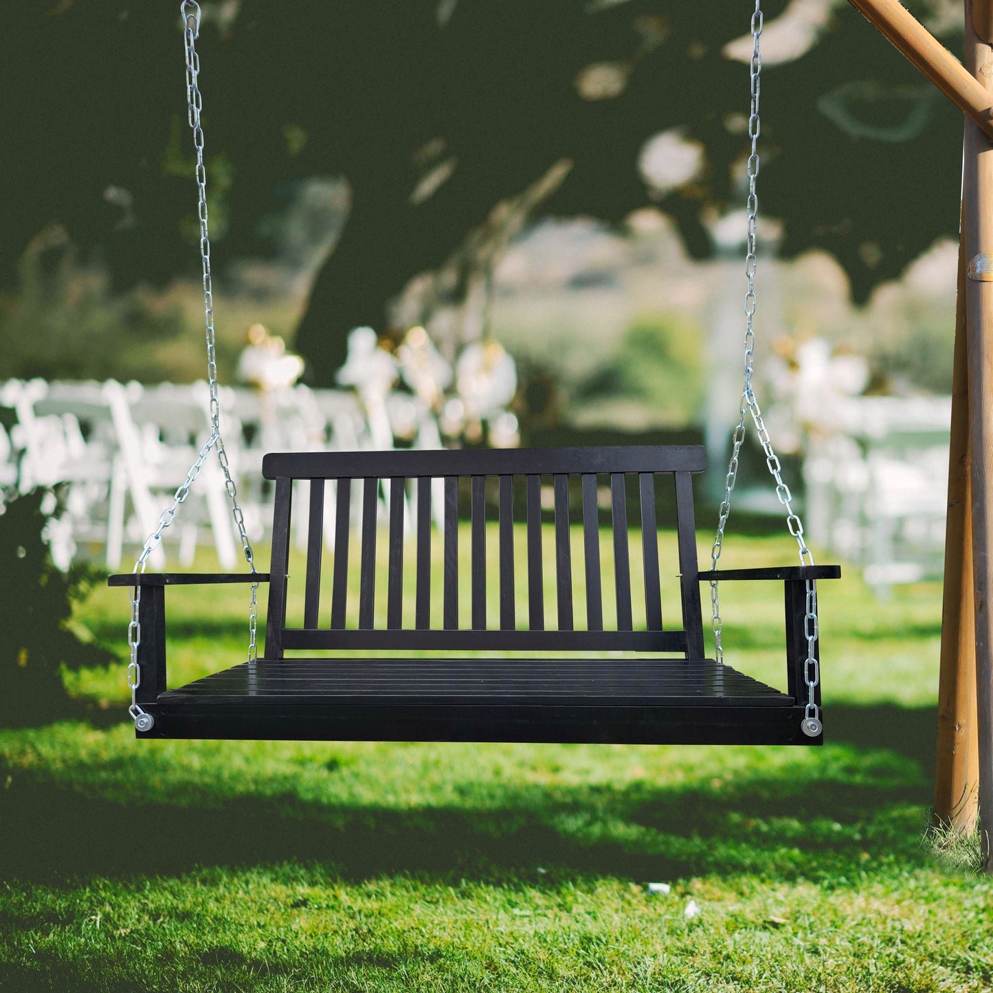 Unique Piece Furniture Outdoor Front Porch Swing with Armrests and Hanging Chains