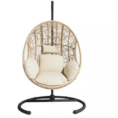 Wicker Patio Swing Outdoor Indoor PE Wicker Swing Egg Chair Hanging Chair in White