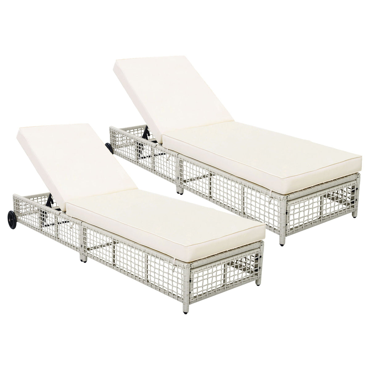 Outdoor Reclining Lounge Chair with 5-Position Backrest, Cushion & Wheels