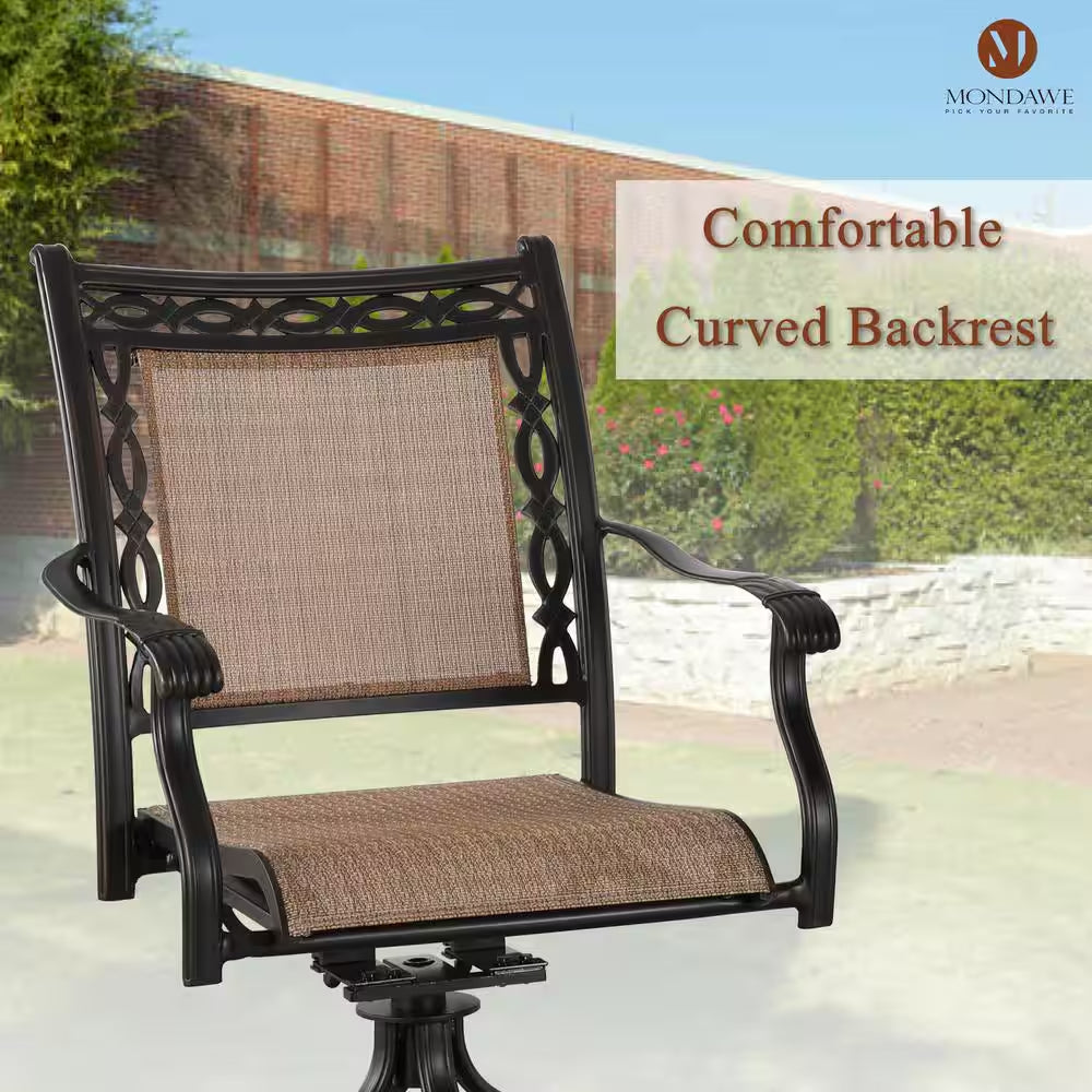 Classic 5-Piece Cast Aluminum Outdoor Dining Set with Swivel Sling Chairs & Ceramic Tile Top Table