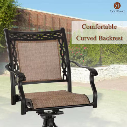 Classic 5-Piece Cast Aluminum Outdoor Dining Set with Swivel Sling Chairs & Ceramic Tile Top Table