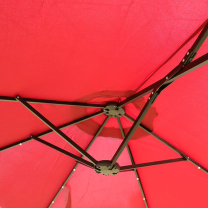 15ft x 9ft Extra-Large Double-Sided Solar LED Market Patio Umbrella with Cross Base