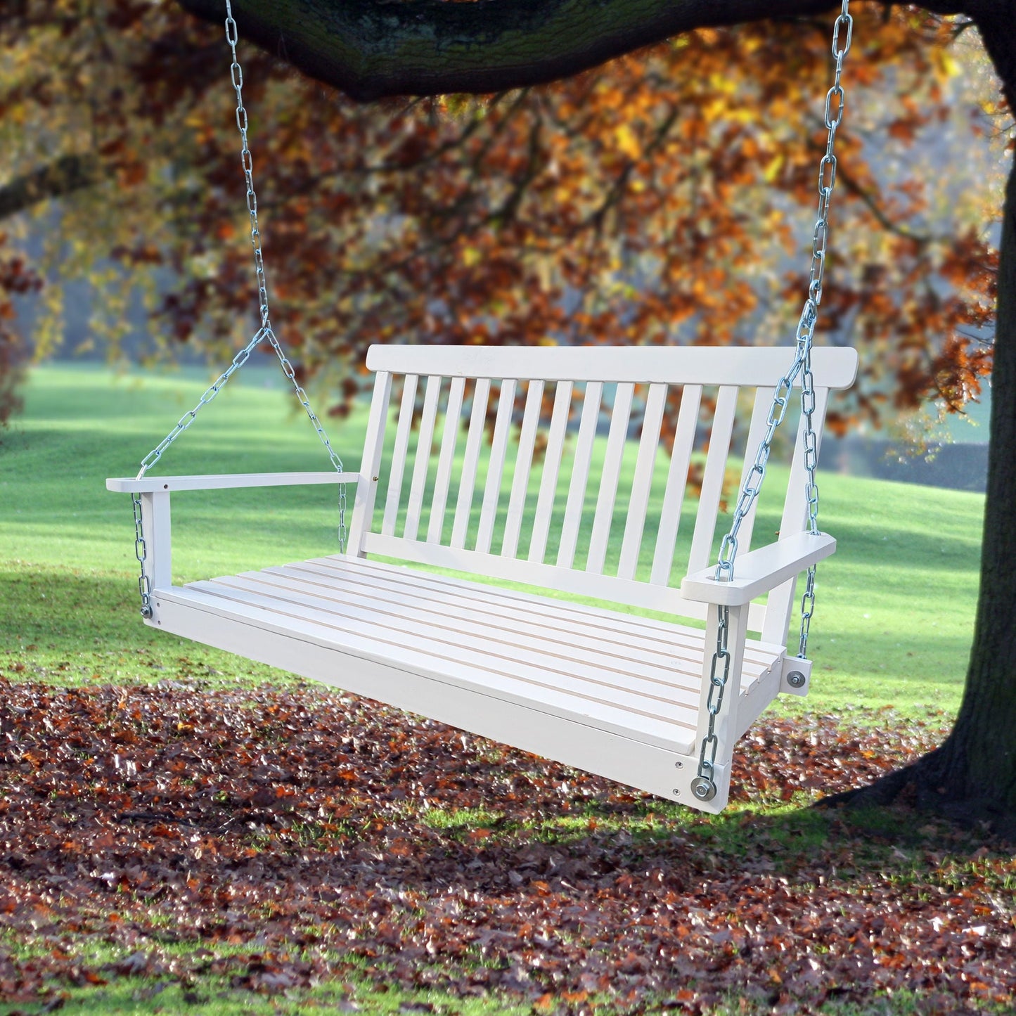 Unique Piece Furniture Outdoor Front Porch Swing with Armrests and Hanging Chains