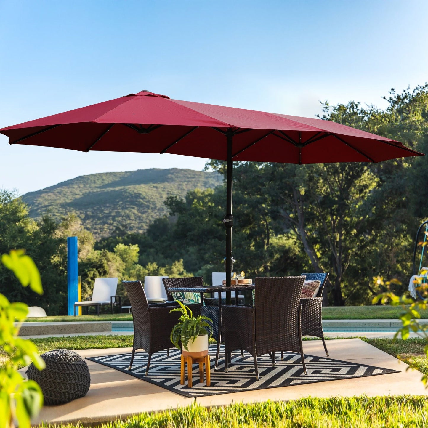 15ft x 9ft Extra-Large Double-Sided Solar LED Market Patio Umbrella with Cross Base