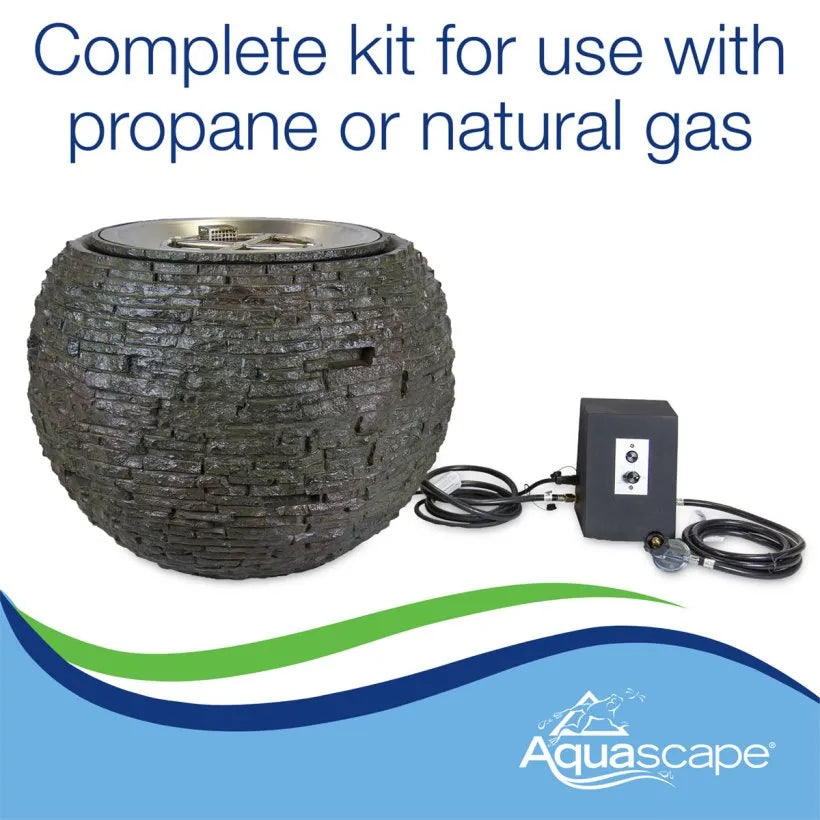 Fire and Water Stacked Slate Sphere – 32″ Dia (81 cm) - It comes equipped with the complete fire ignition system hardware. The water pump and the reservoir/basin are included.