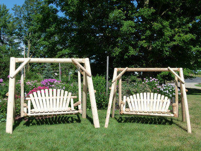 Heavy-Duty Cedar Wooden Porch Swing with Integrated Stand and Canopy