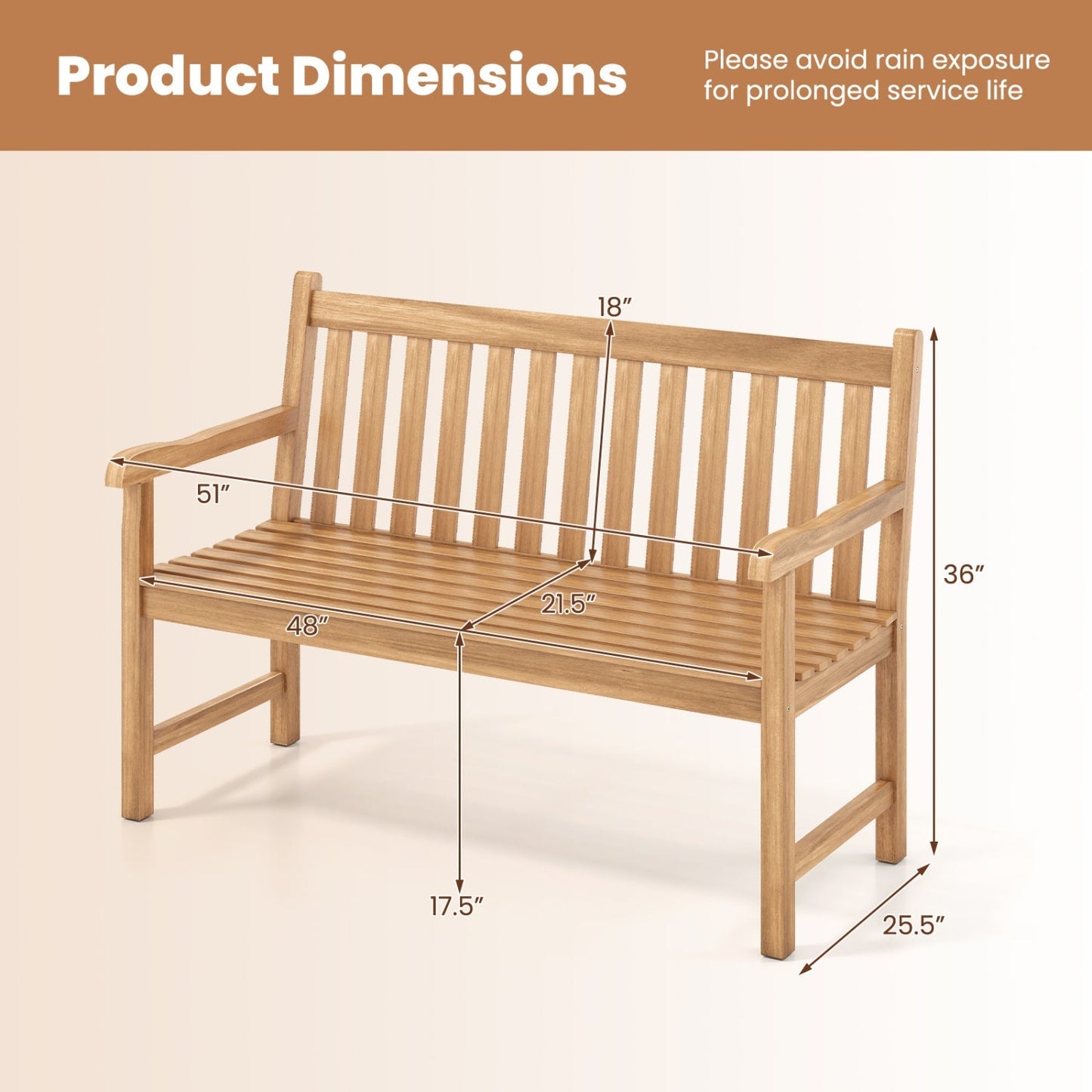 62-Inch Teak Wood Outdoor Garden Bench