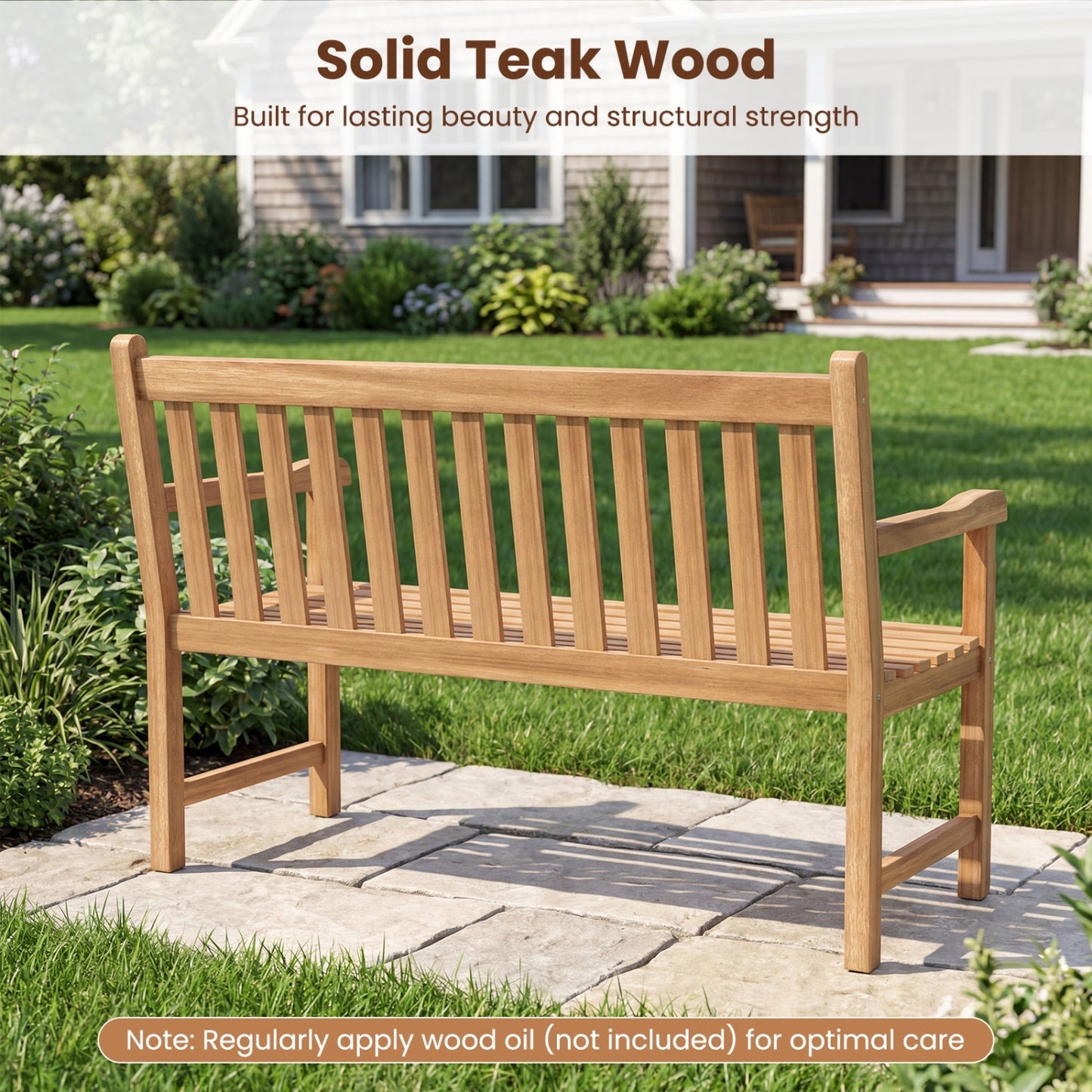 62-Inch Teak Wood Outdoor Garden Bench