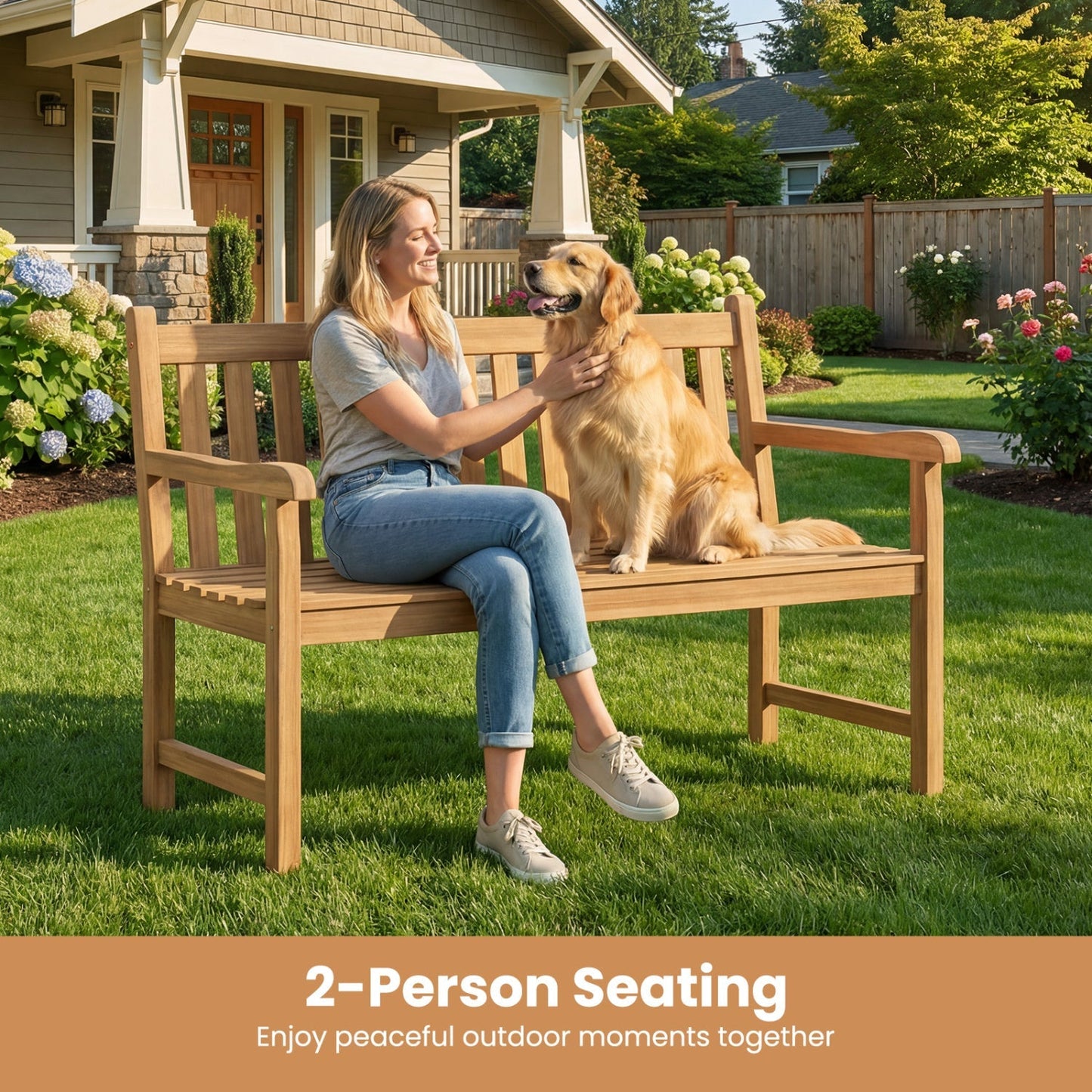 62-Inch Teak Wood Outdoor Garden Bench