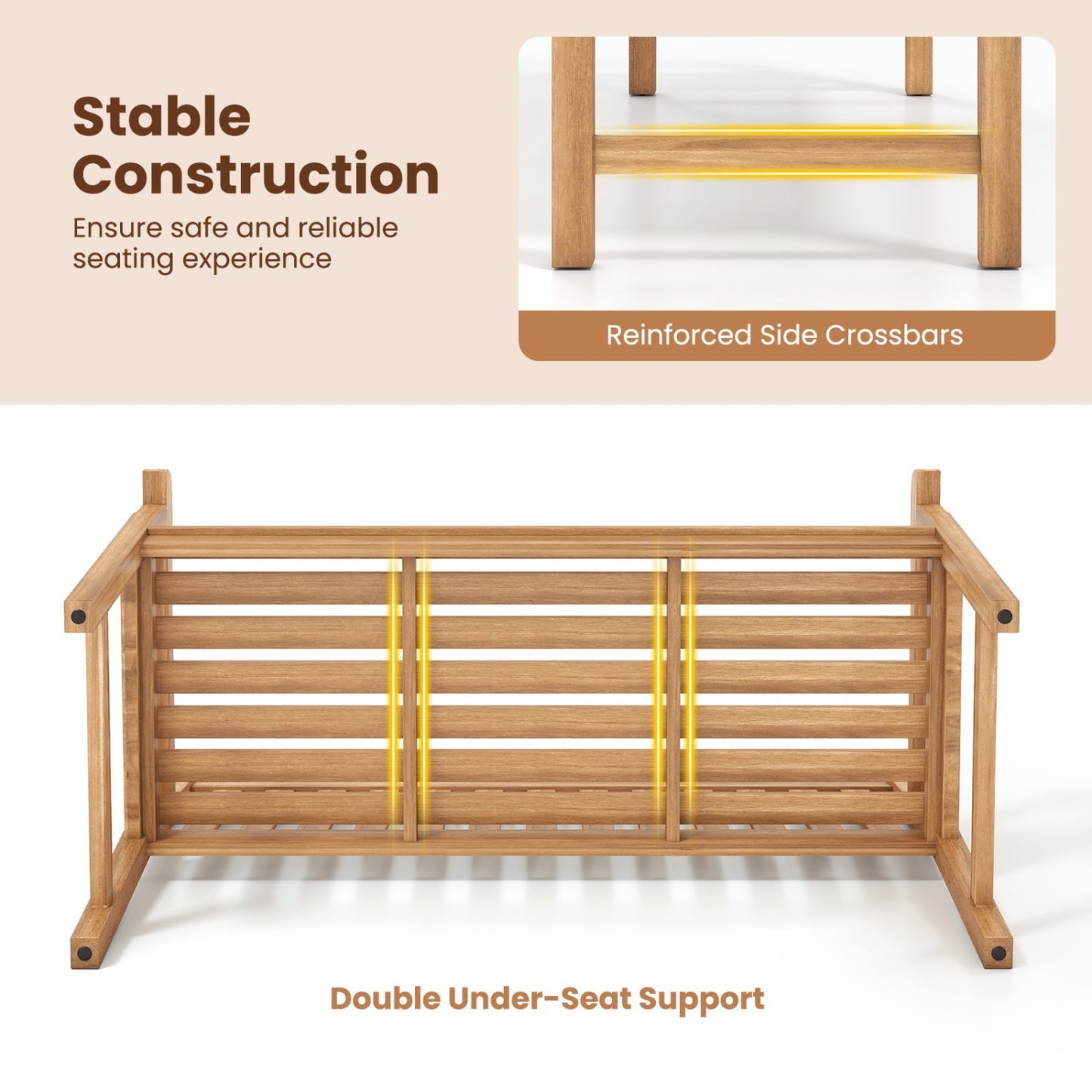 62-Inch Teak Wood Outdoor Garden Bench